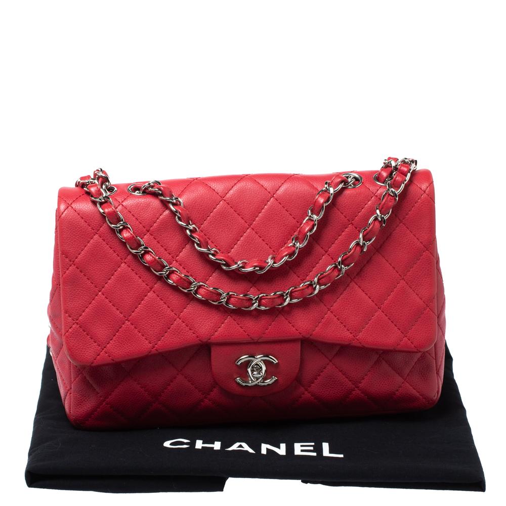 Chanel Dark Pink Quilted Caviar Leather Jumbo Classic Double Flap Bag 8