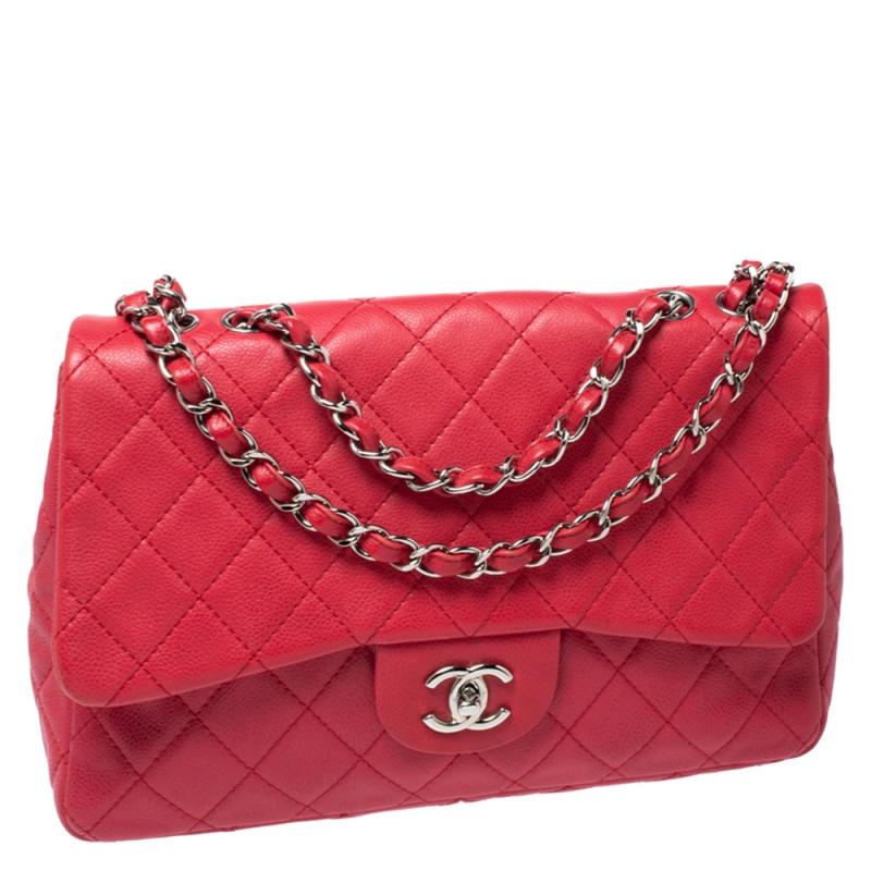 Women's Chanel Dark Pink Quilted Caviar Leather Jumbo Classic Double Flap Bag