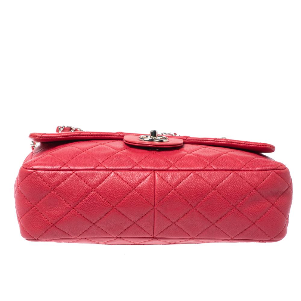Chanel Dark Pink Quilted Caviar Leather Jumbo Classic Double Flap Bag 1