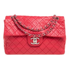 Chanel Dark Pink Quilted Caviar Leather Maxi Classic Single Flap Bag