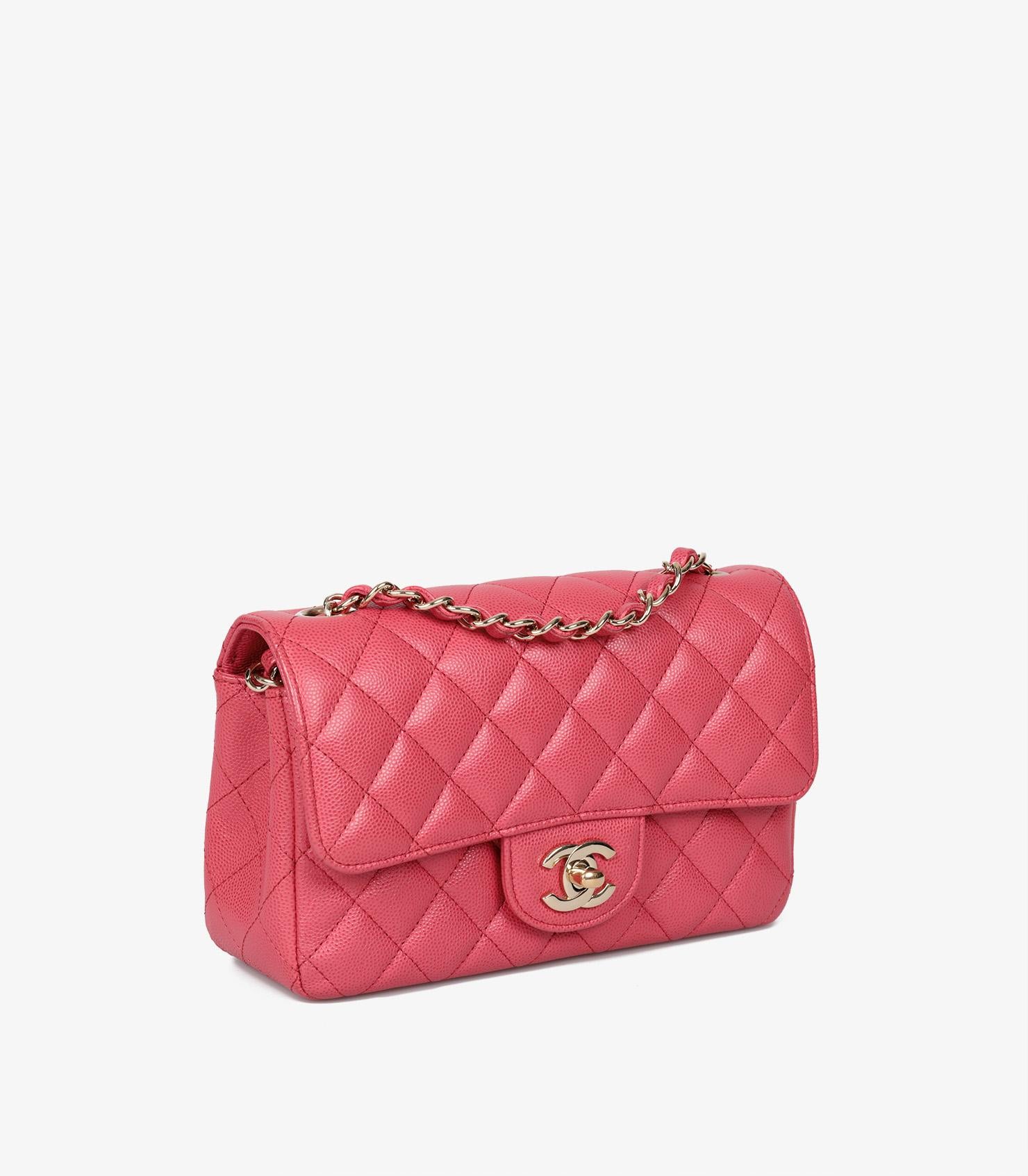 Chanel Dark Pink Quilted Caviar Leather Rectangular Mini Flap Bag In Excellent Condition For Sale In Bishop's Stortford, Hertfordshire