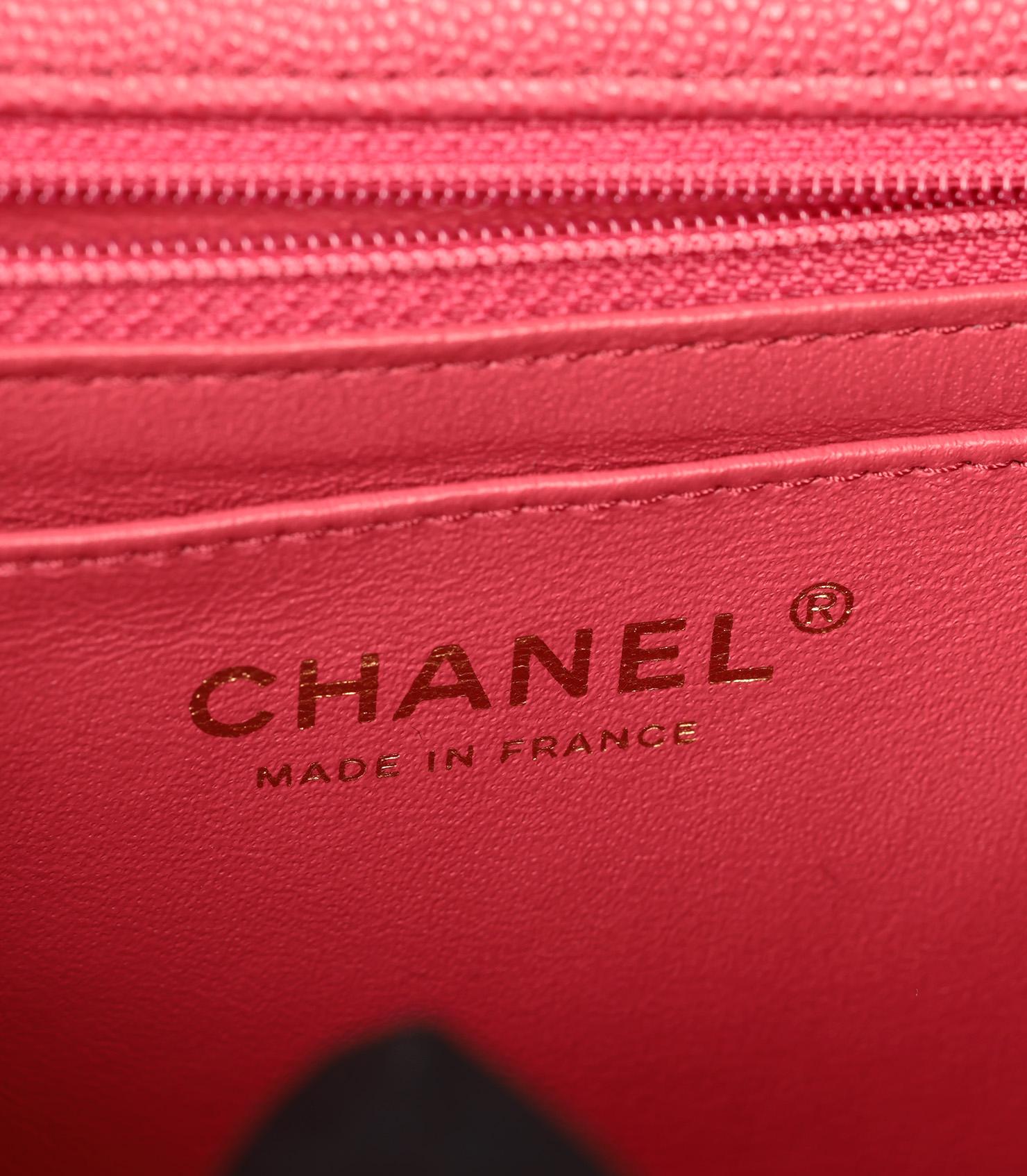 Chanel Dark Pink Quilted Caviar Leather Rectangular Mini Flap Bag For Sale 5