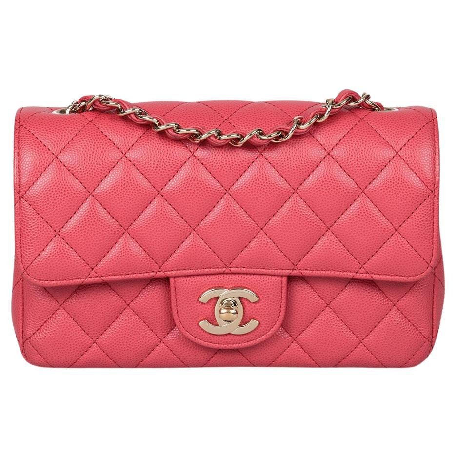 Chanel Dark Pink Quilted Caviar Leather Rectangular Mini Flap Bag For Sale
