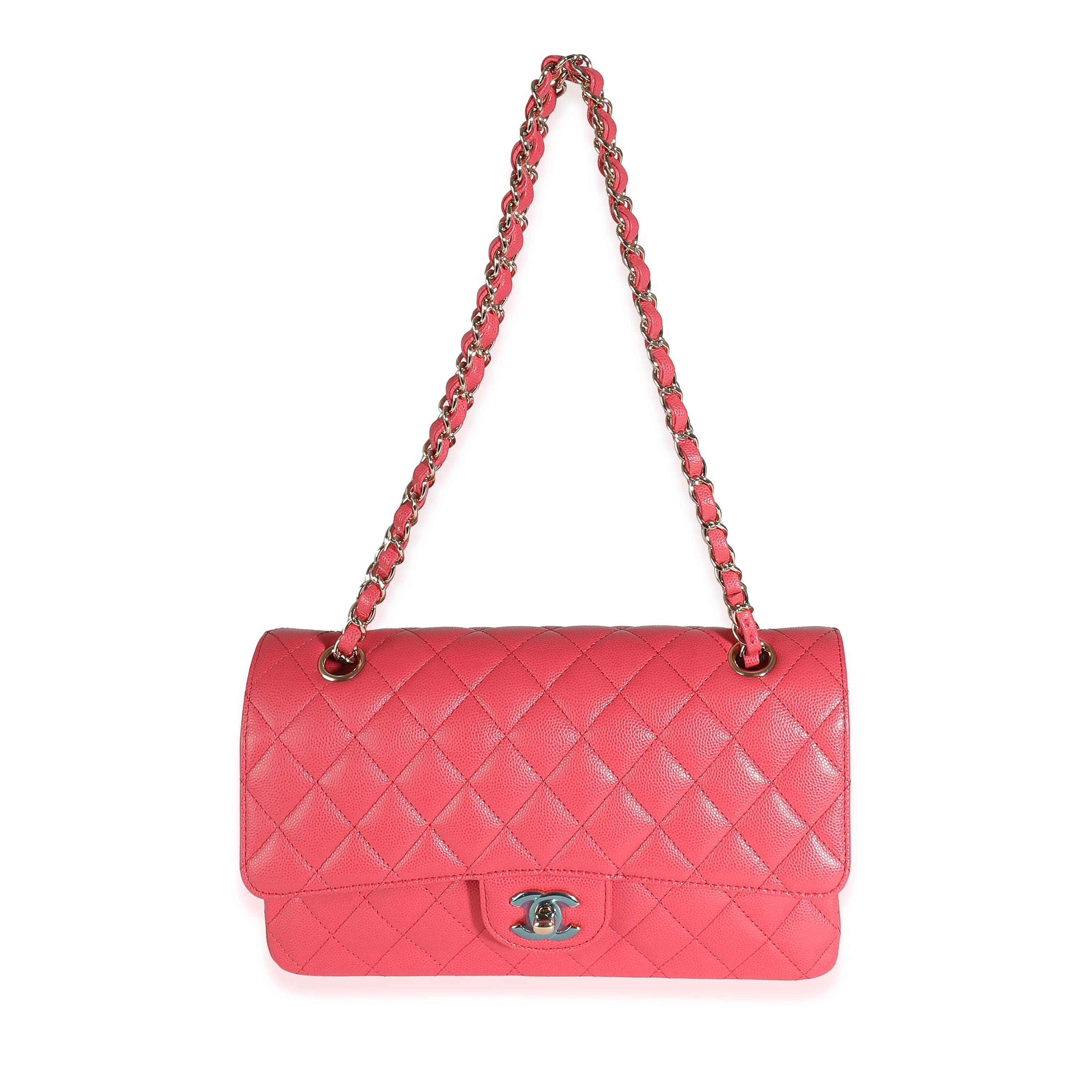 Chanel Dunkelrosa gesteppte Kaviar Medium Classic Double Flap Handtasche im Angebot 1