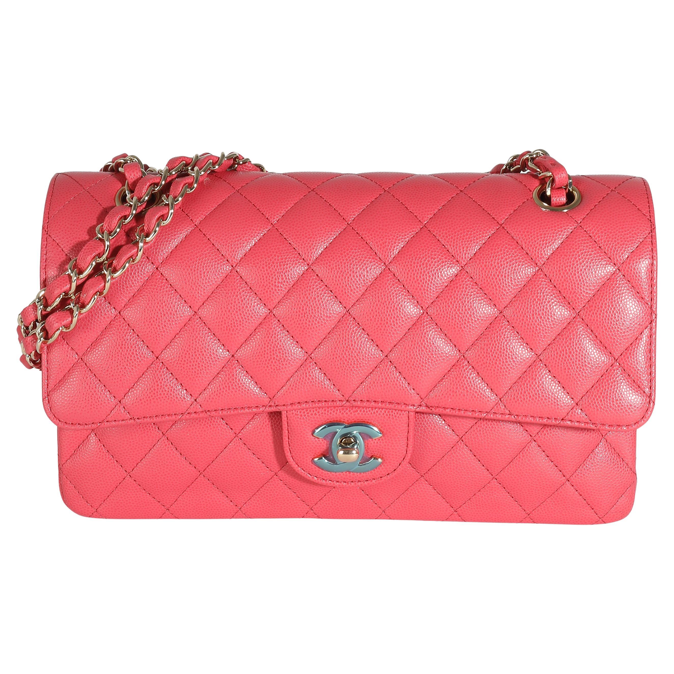 Chanel Dark Pink Quilted Caviar Medium Classic Double Flap Handbag
