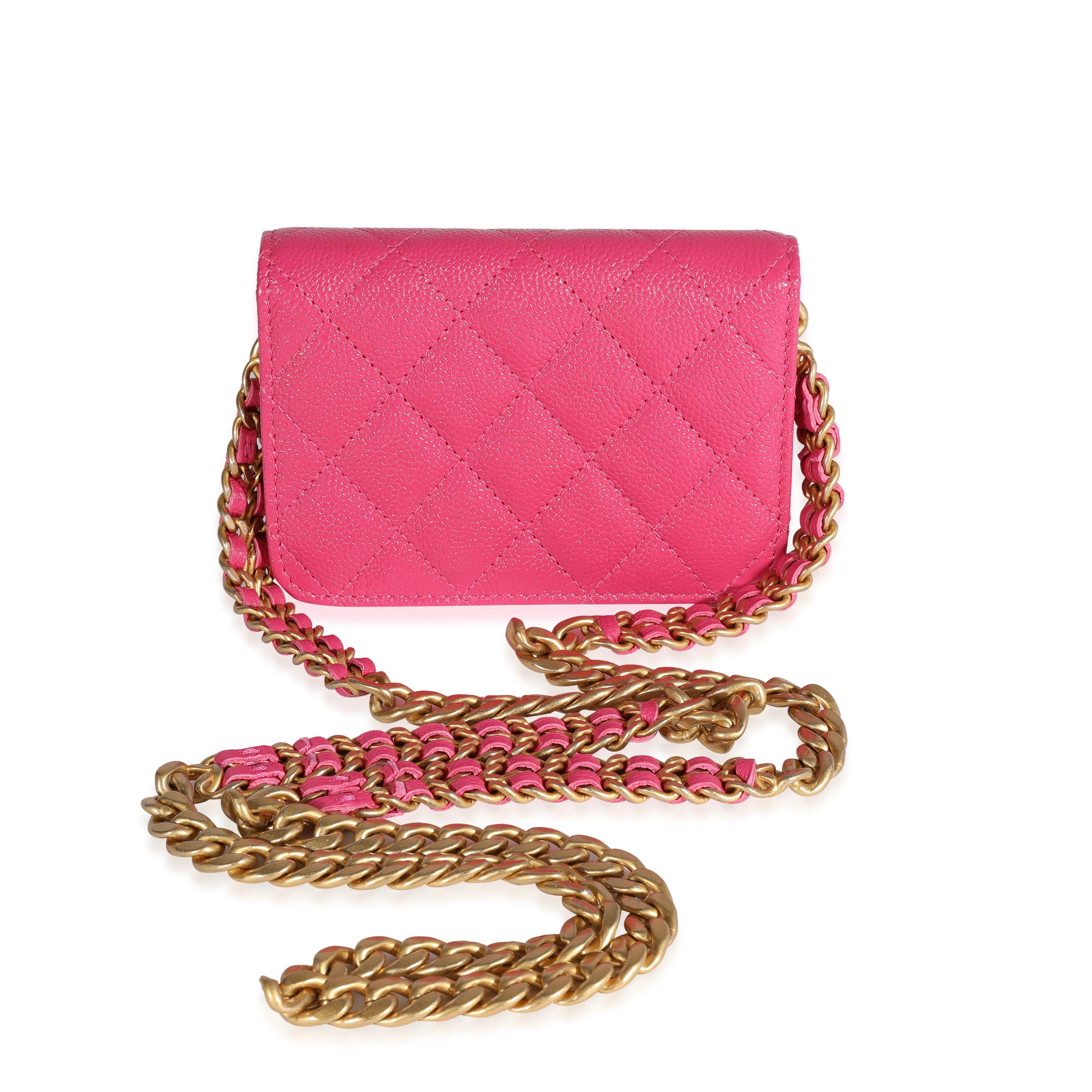 Listing Title: Chanel Dark Pink Quilted Caviar Melody Coin Purse With Chain
SKU: 120754
MSRP: 2250.00
Condition: Pre-owned 
Handbag Condition: Excellent
Condition Comments: Excellent Condition. No visible signs of wear.
Brand: Chanel
Model: Melody