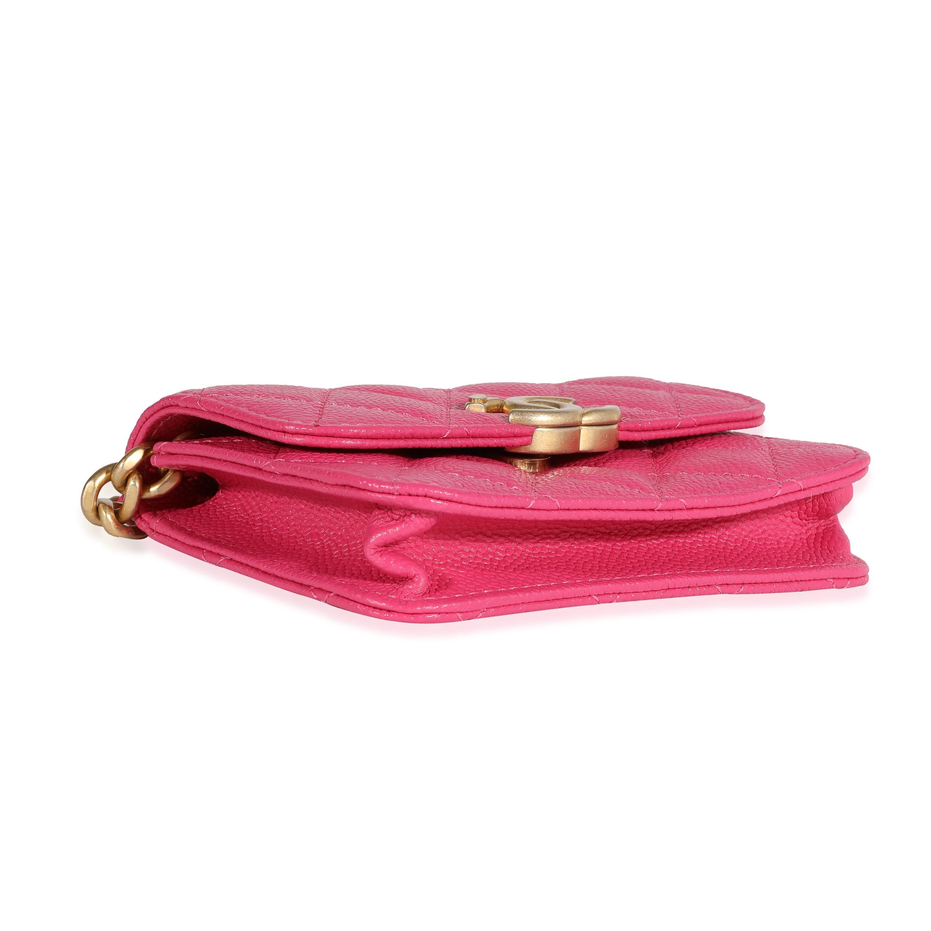 Chanel Dark Pink Quilted Caviar Melody Coin Purse With Chain In Excellent Condition In New York, NY