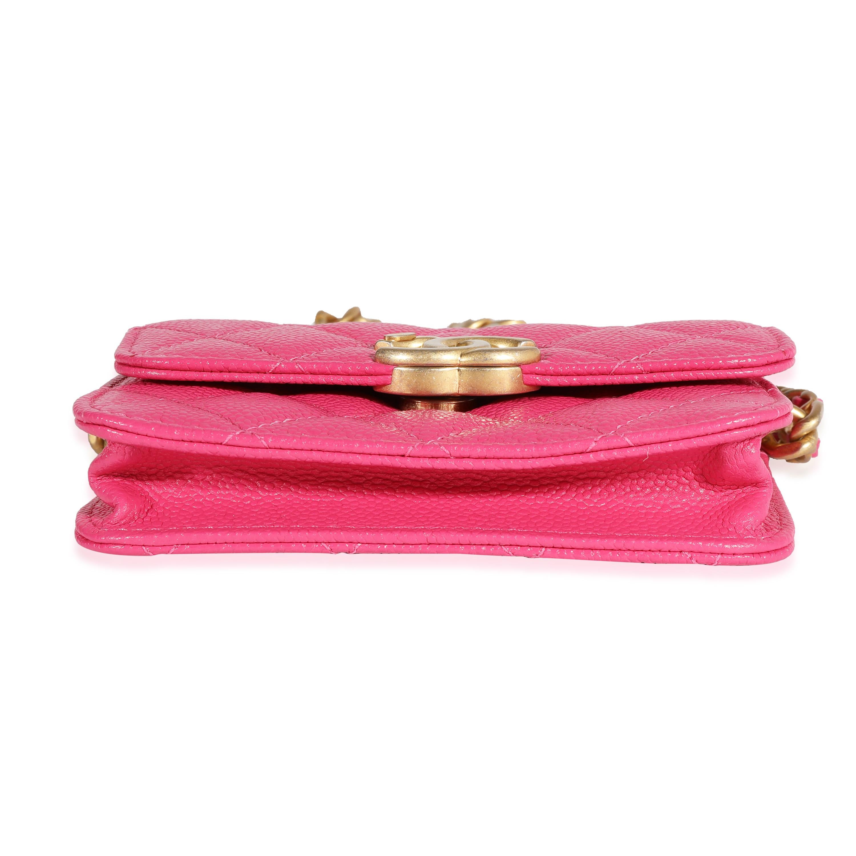 Women's Chanel Dark Pink Quilted Caviar Melody Coin Purse With Chain