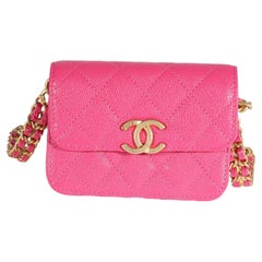 Chanel Dark Pink Quilted Caviar Melody Coin Purse With Chain
