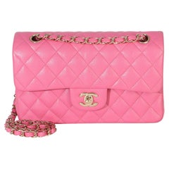 Chanel Dark Pink Quilted Caviar Small Classic Double Flap Bag