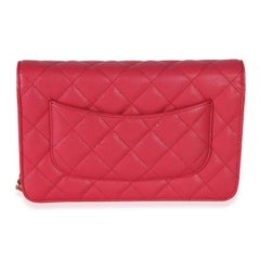 Chanel Dark Pink Quilted Caviar Wallet On Chain