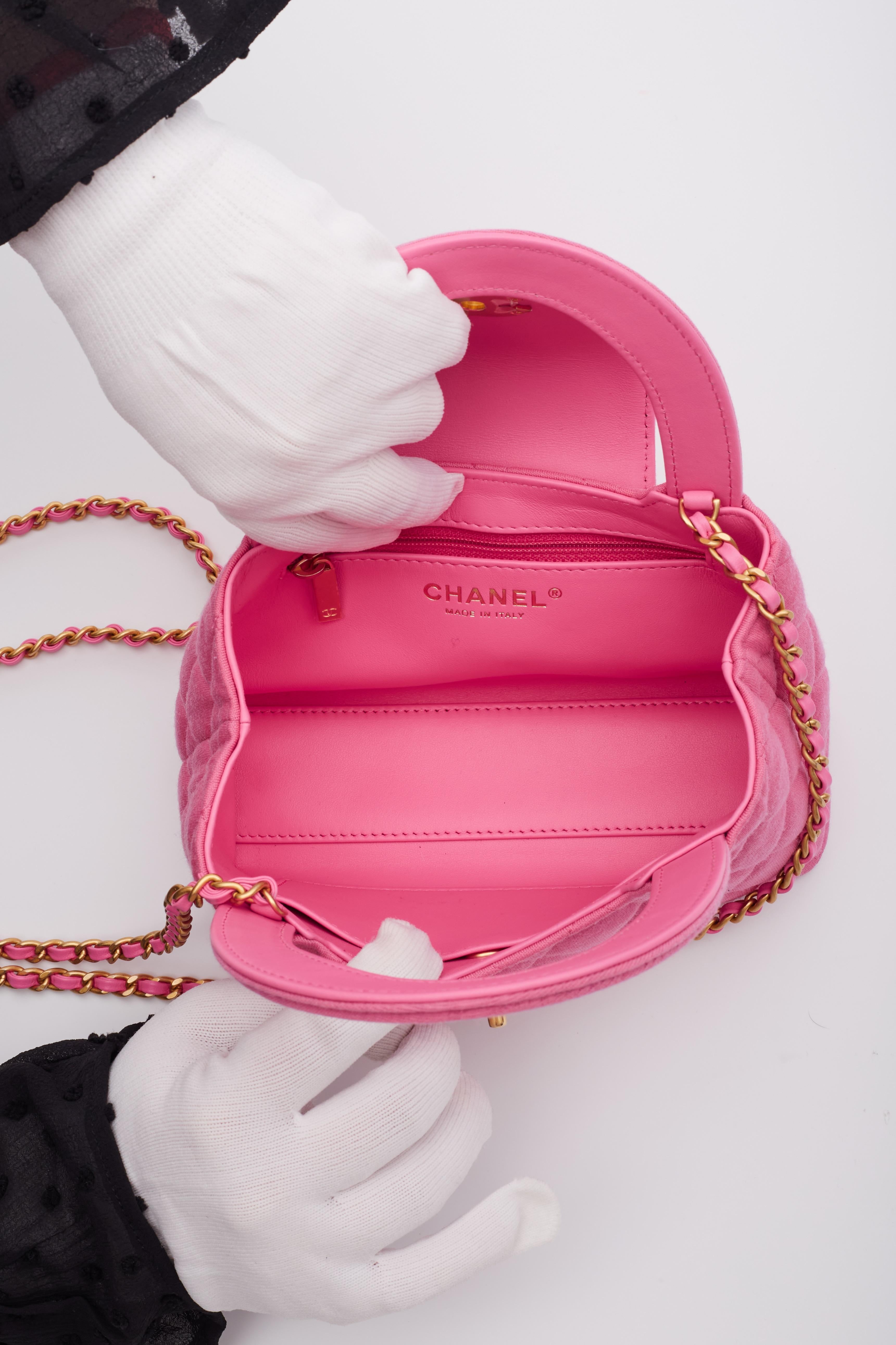 Chanel Dark Pink Quilted Jersey Kelly Shopper Bag Small Gold Hardware For Sale 6