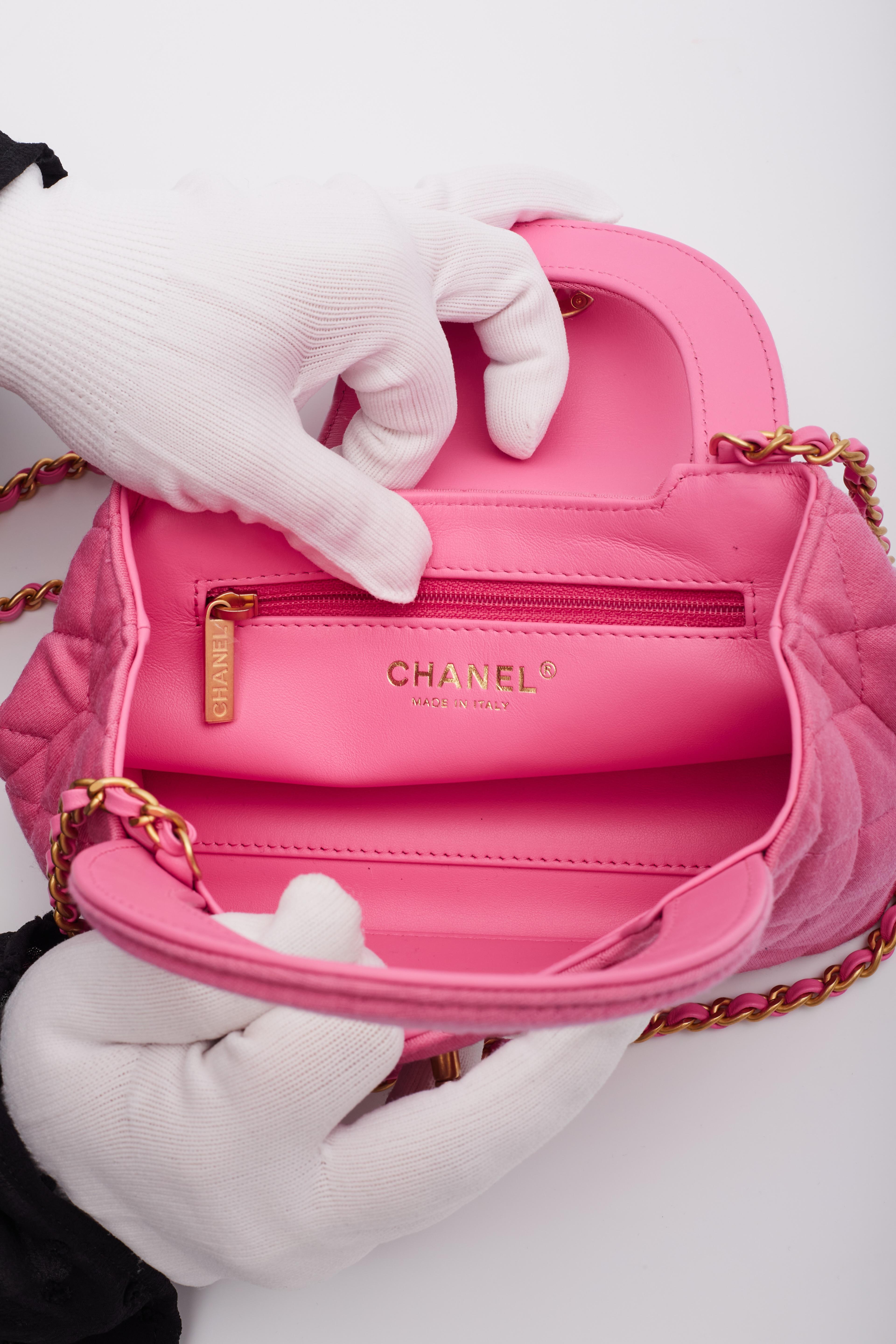 Chanel Dark Pink Quilted Jersey Kelly Shopper Bag Small Gold Hardware For Sale 8