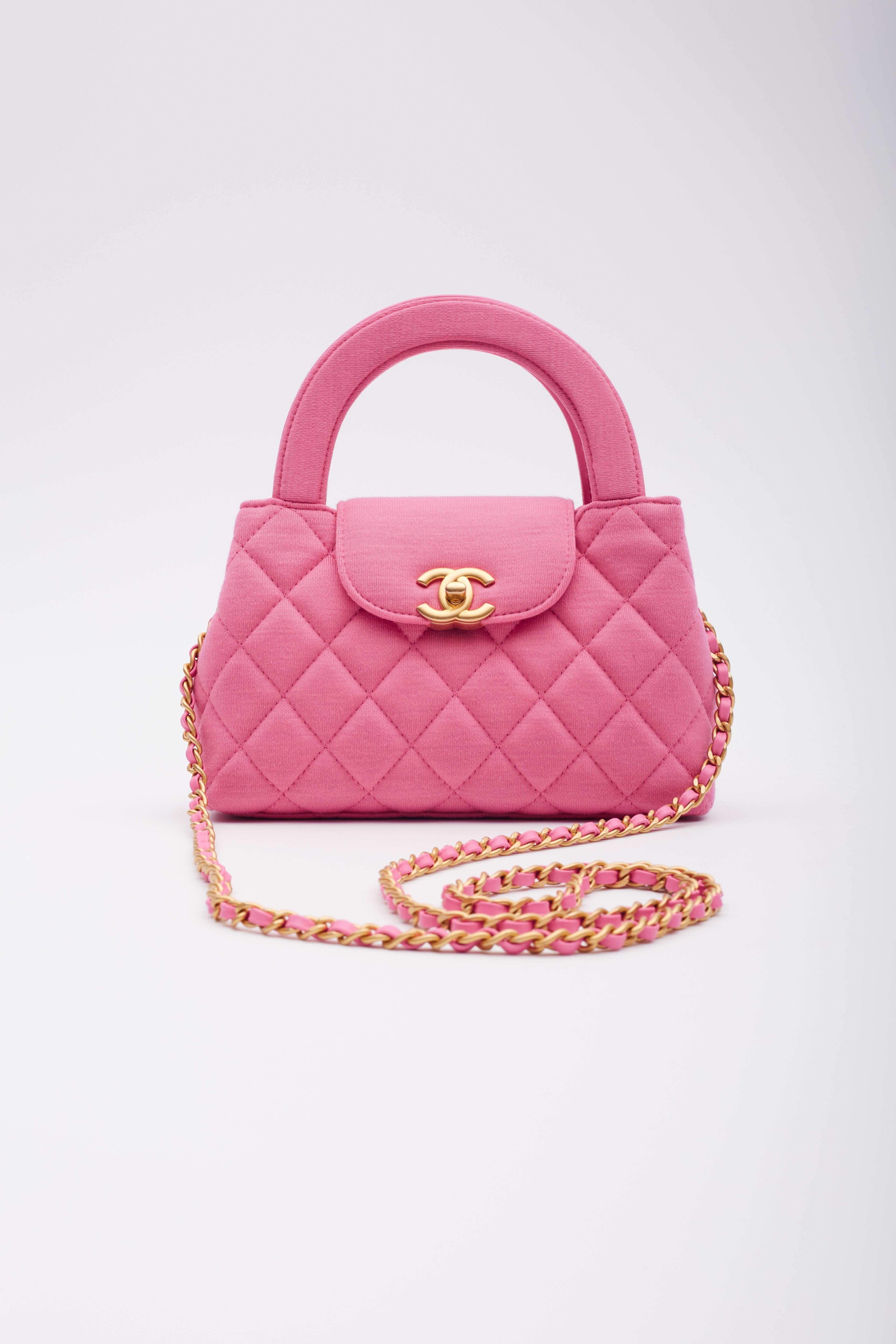 Chanel Dark Pink Quilted Jersey Kelly Shopper Bag Small Gold Hardware For Sale 9