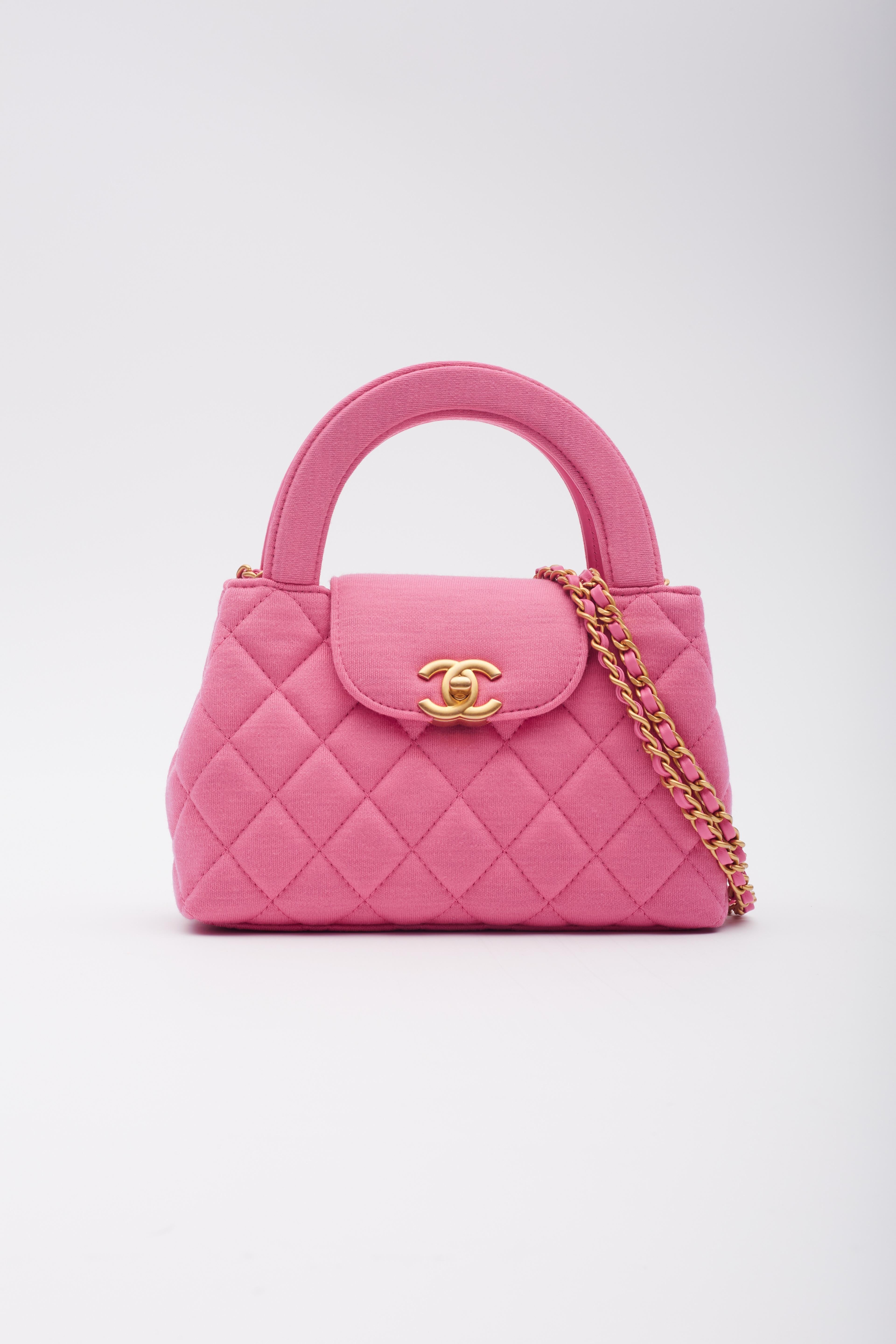 Women's Chanel Dark Pink Quilted Jersey Kelly Shopper Bag Small Gold Hardware For Sale