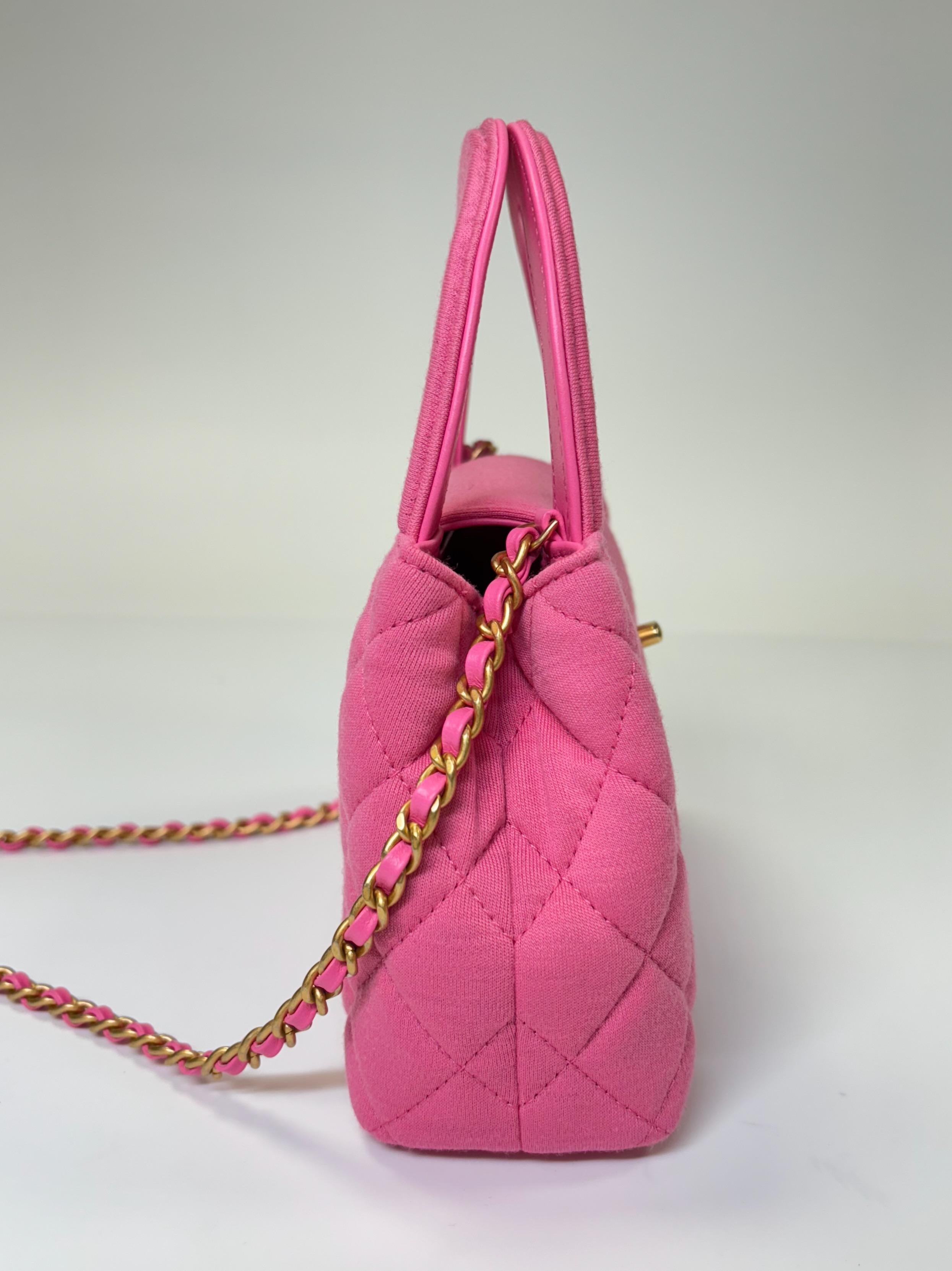 Chanel Dark Pink Quilted Jersey Kelly Shopper Bag Small Gold Hardware For Sale 1