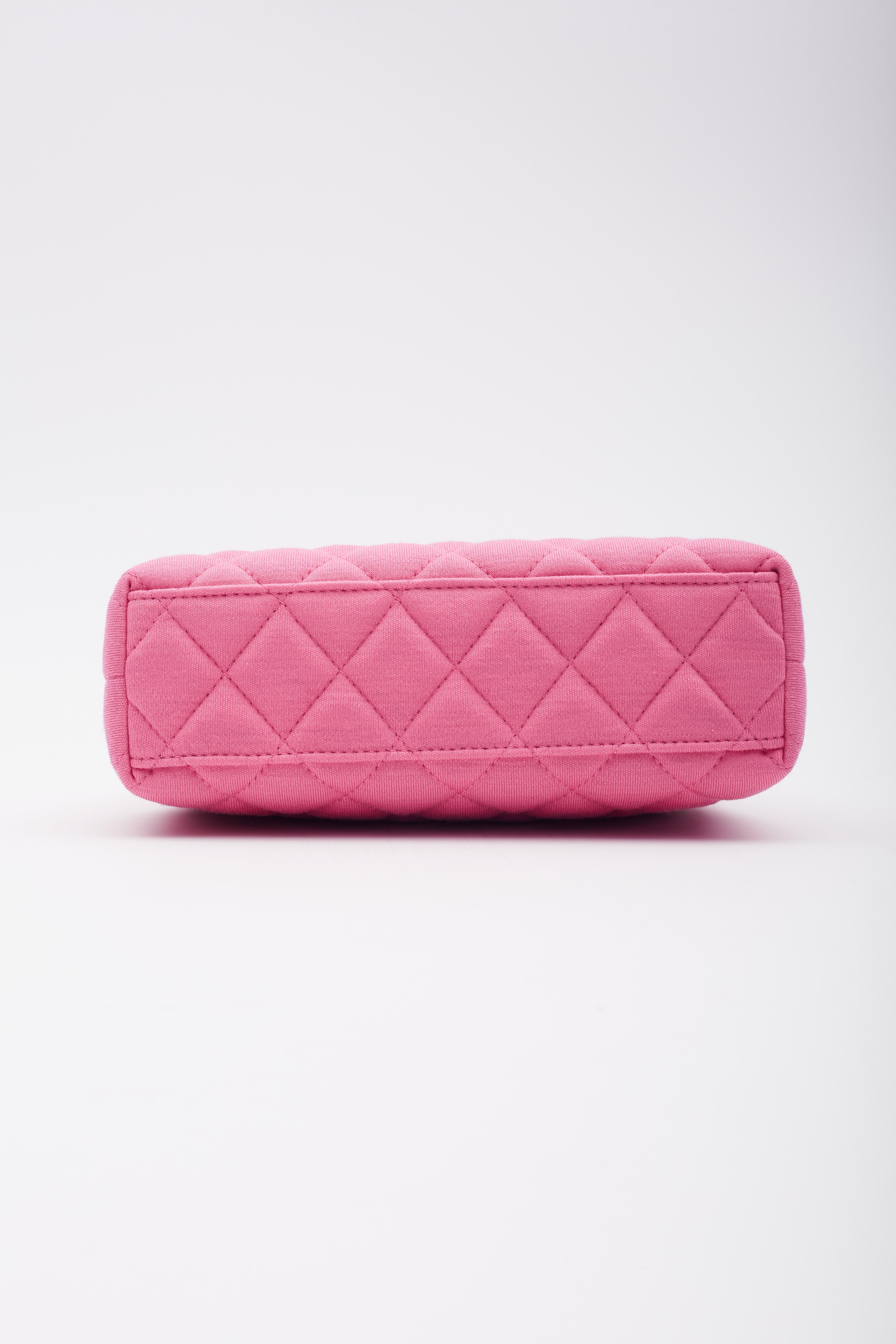 Chanel Dark Pink Quilted Jersey Kelly Shopper Bag Small Gold Hardware For Sale 1