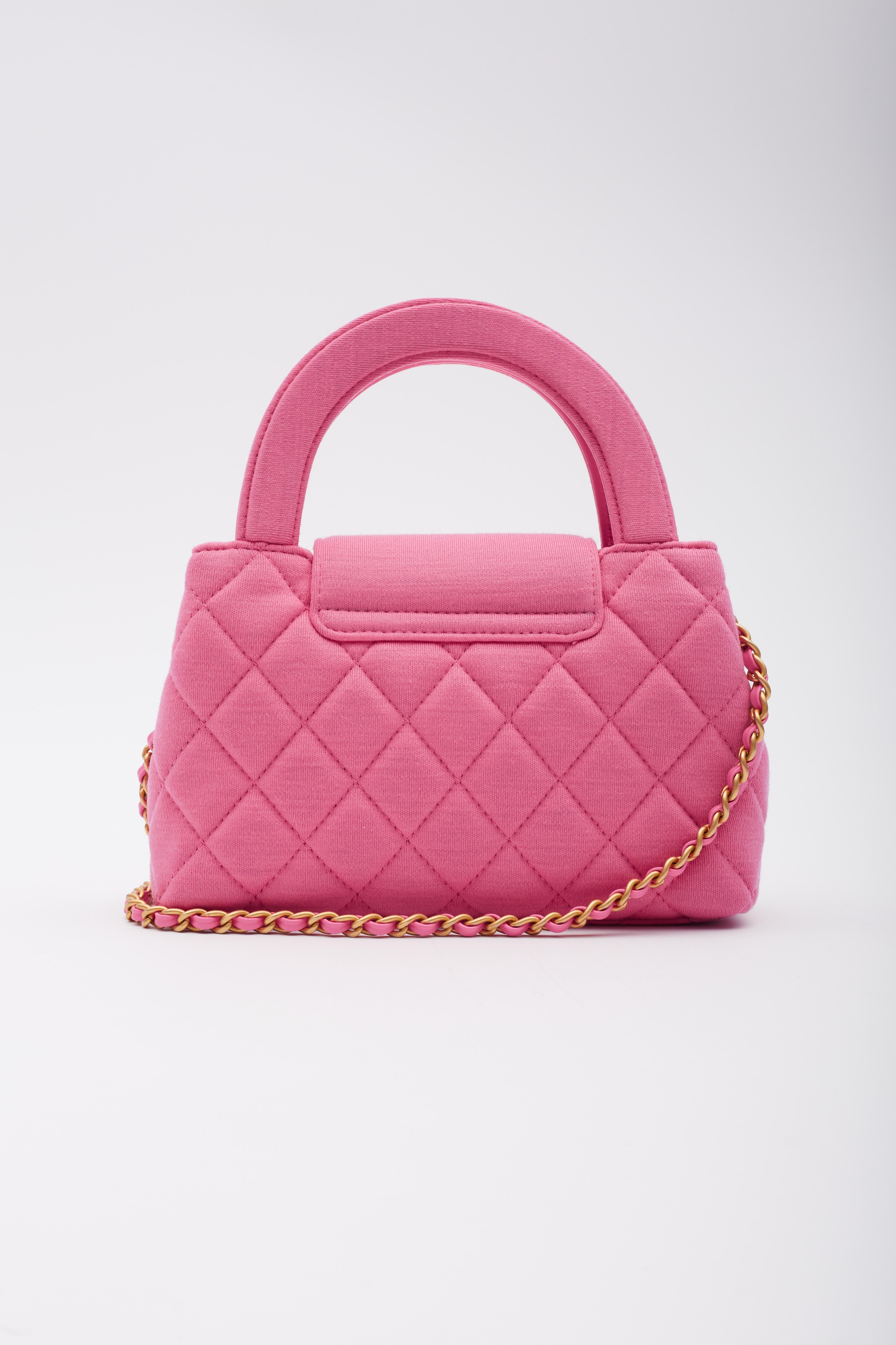 Chanel Dark Pink Quilted Jersey Kelly Shopper Bag Small Gold Hardware For Sale 2