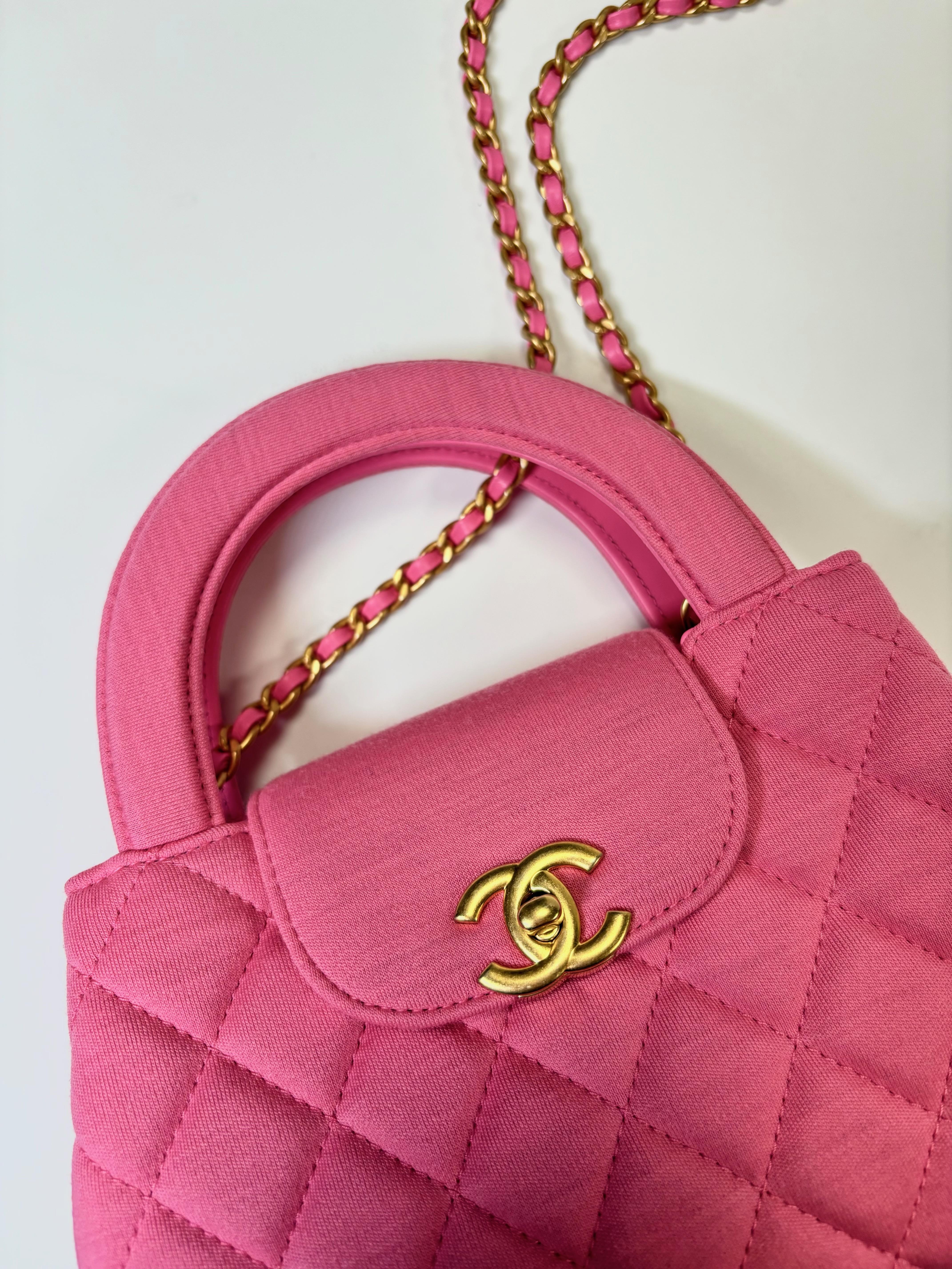 Chanel Dark Pink Quilted Jersey Kelly Shopper Bag Small Gold Hardware For Sale 3