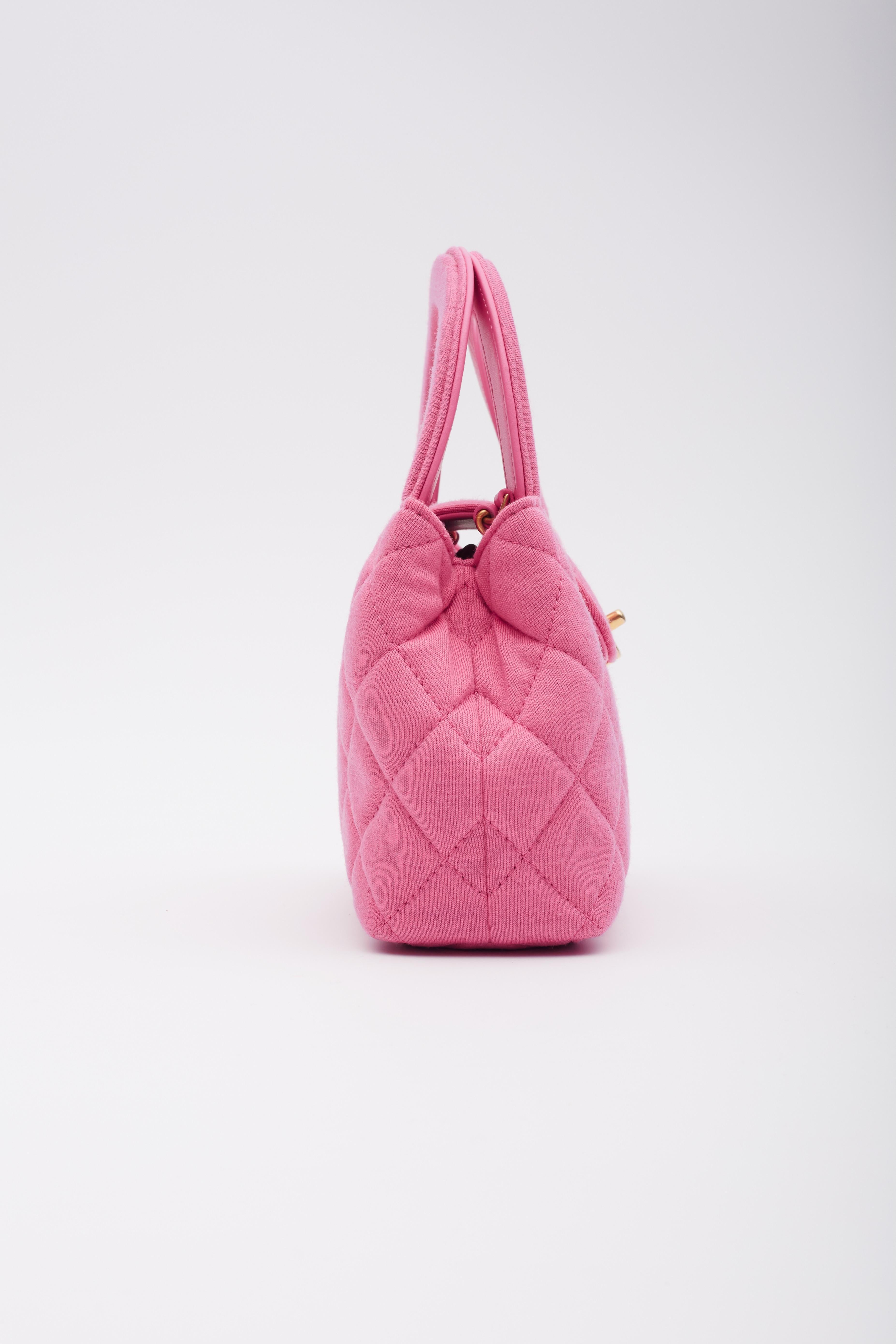 Chanel Dark Pink Quilted Jersey Kelly Shopper Bag Small Gold Hardware For Sale 3