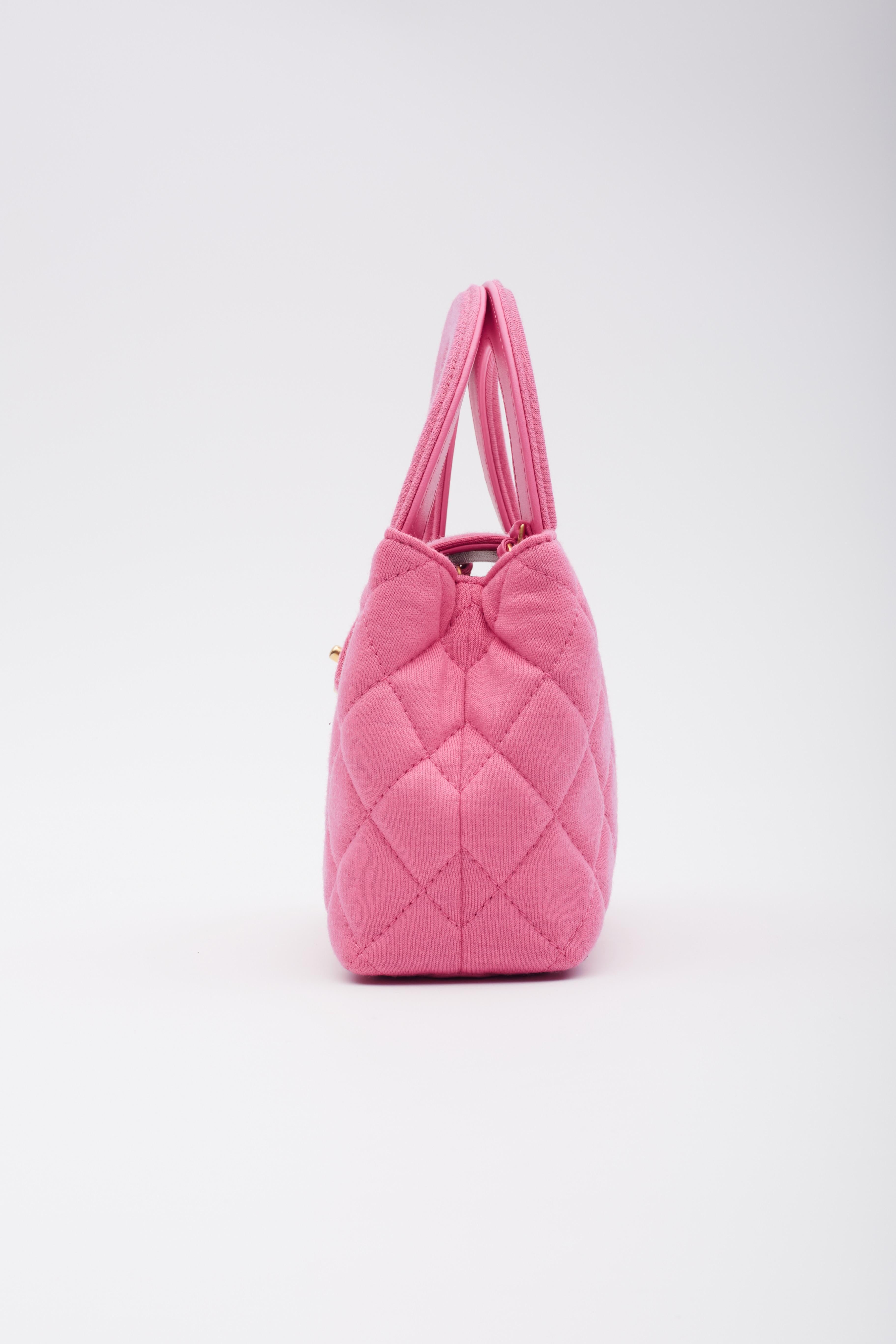 Chanel Dark Pink Quilted Jersey Kelly Shopper Bag Small Gold Hardware For Sale 4