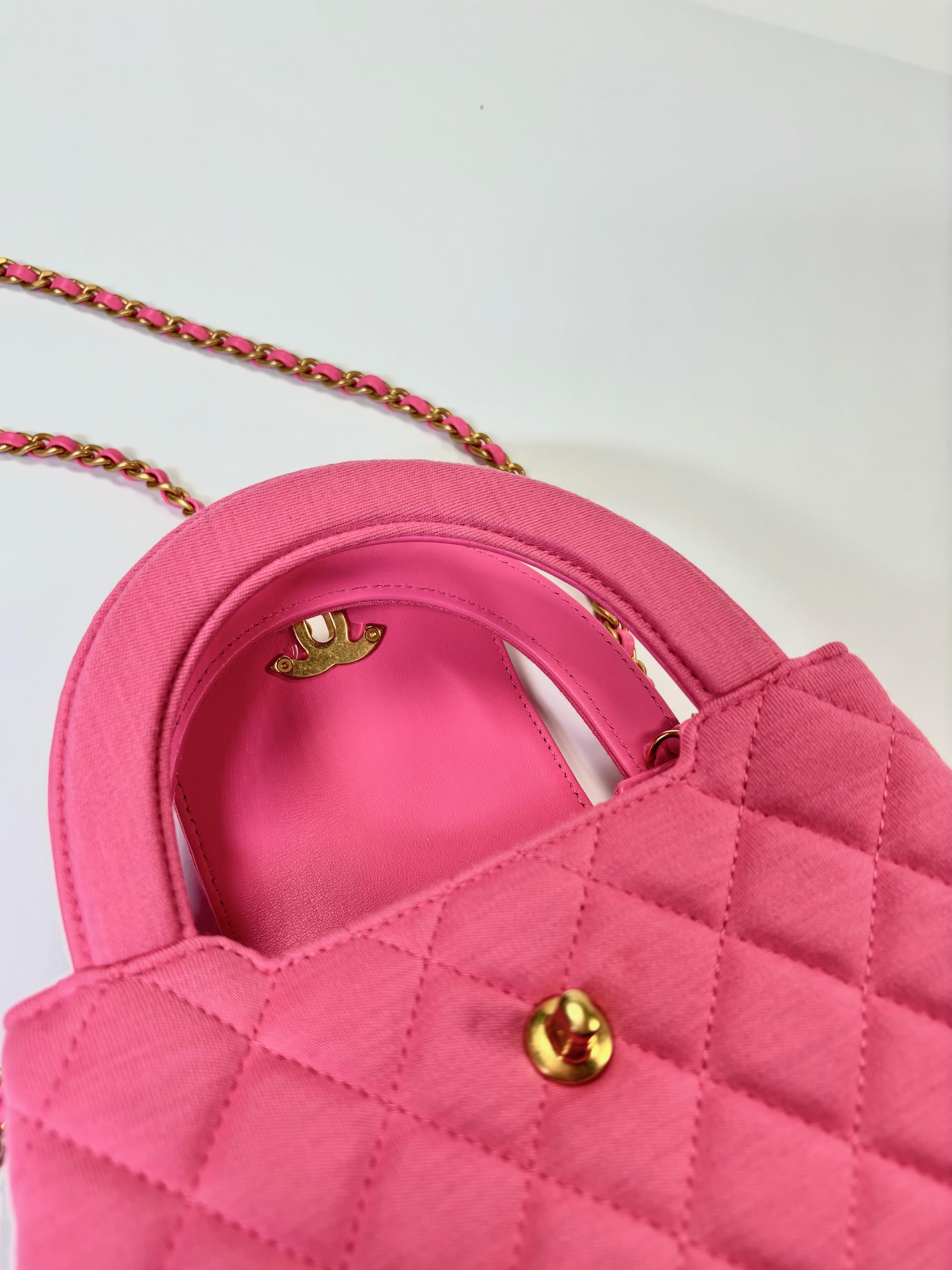 Chanel Dark Pink Quilted Jersey Kelly Shopper Bag Small Gold Hardware For Sale 5