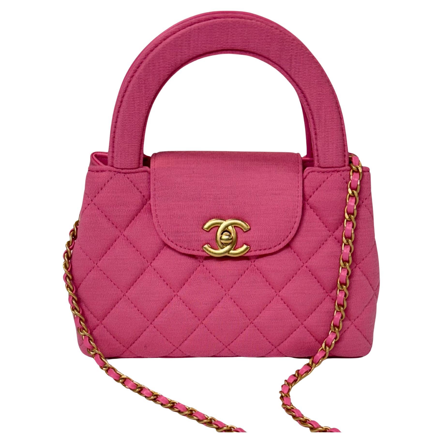 Chanel Dark Pink Quilted Jersey Kelly Shopper Bag Small Gold Hardware For Sale
