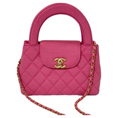 Used Chanel Dark Pink Quilted Jersey Kelly Shopper Bag Small Gold Hardware