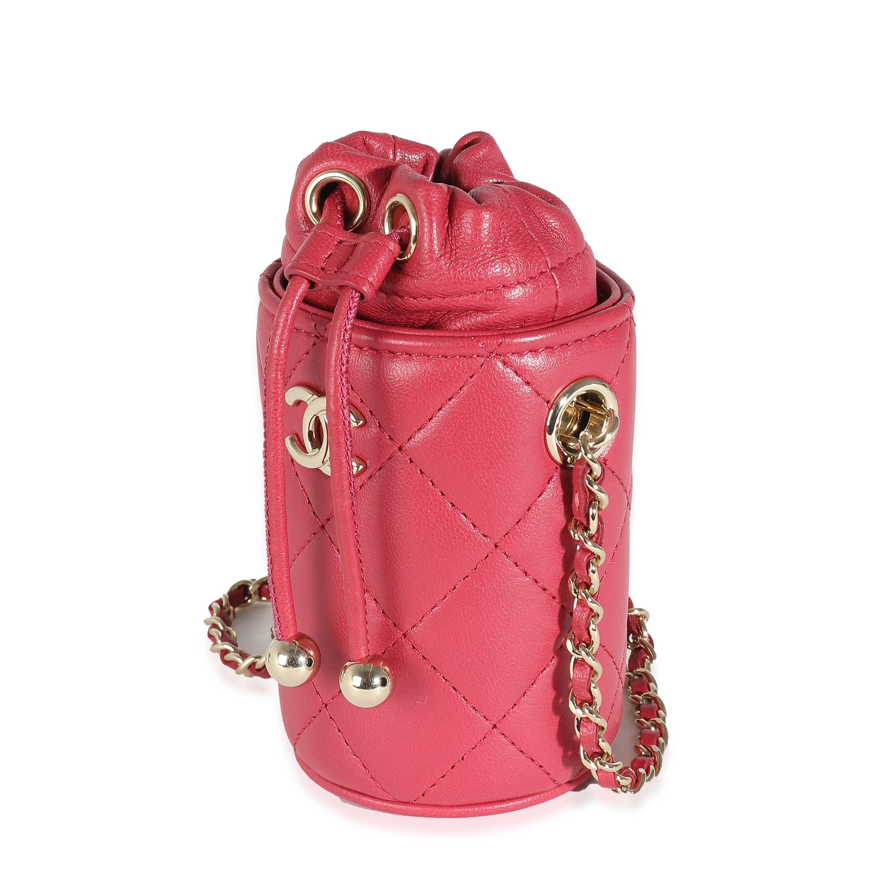 Women's or Men's Chanel Dark Pink Quilted Lambskin Micro Drawstring Bucket For Sale
