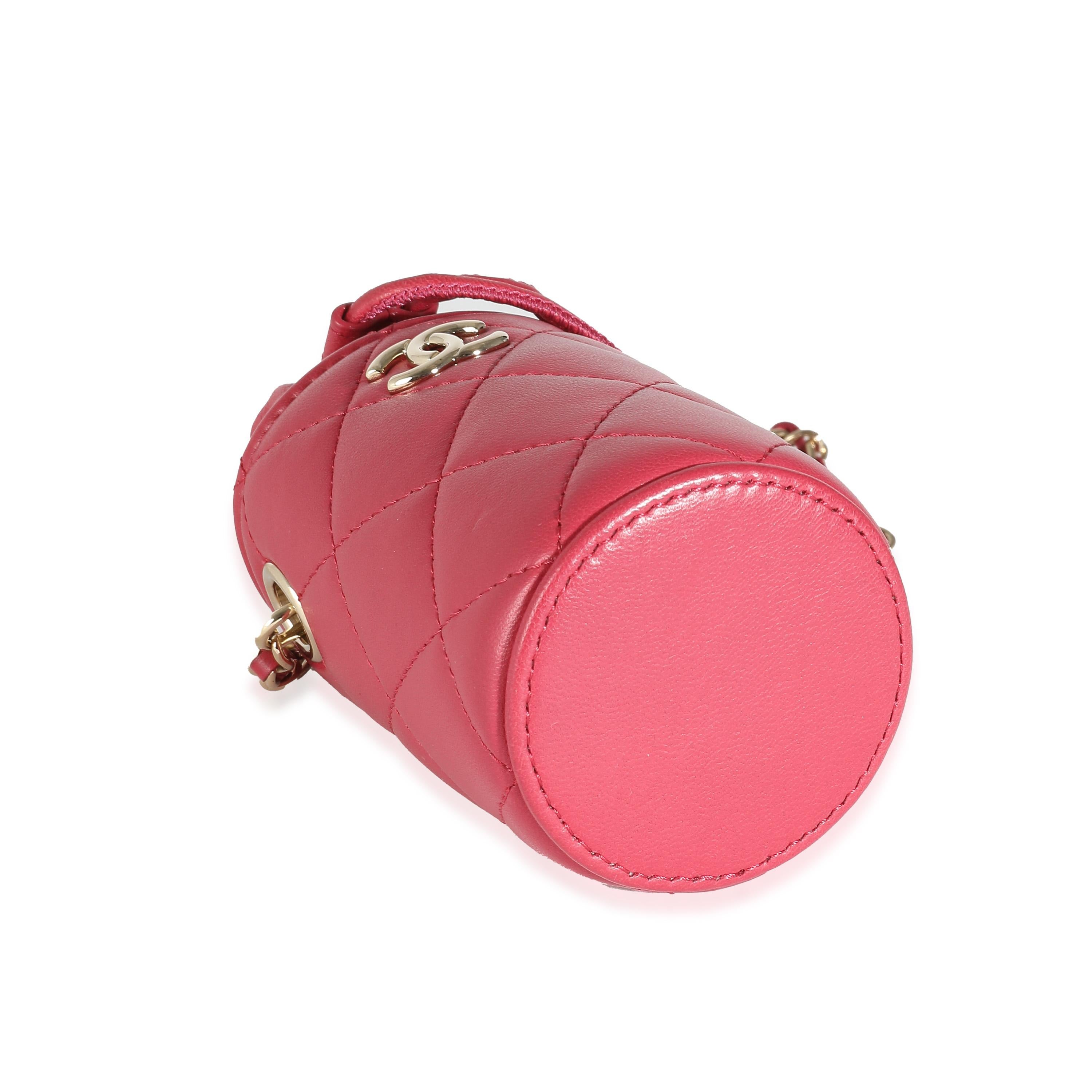 Chanel Dark Pink Quilted Lambskin Micro Drawstring Bucket For Sale 1