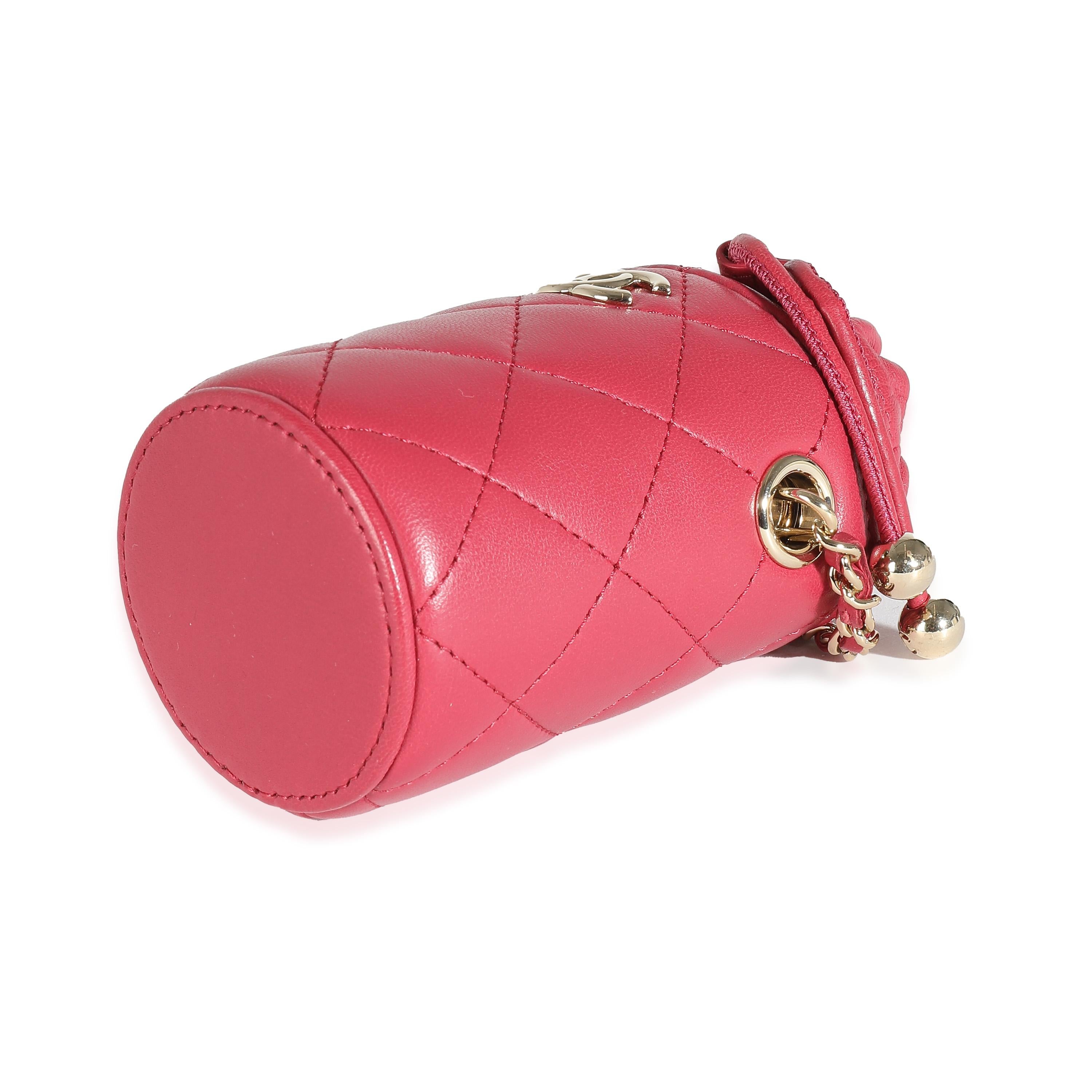 Chanel Dark Pink Quilted Lambskin Micro Drawstring Bucket For Sale 2