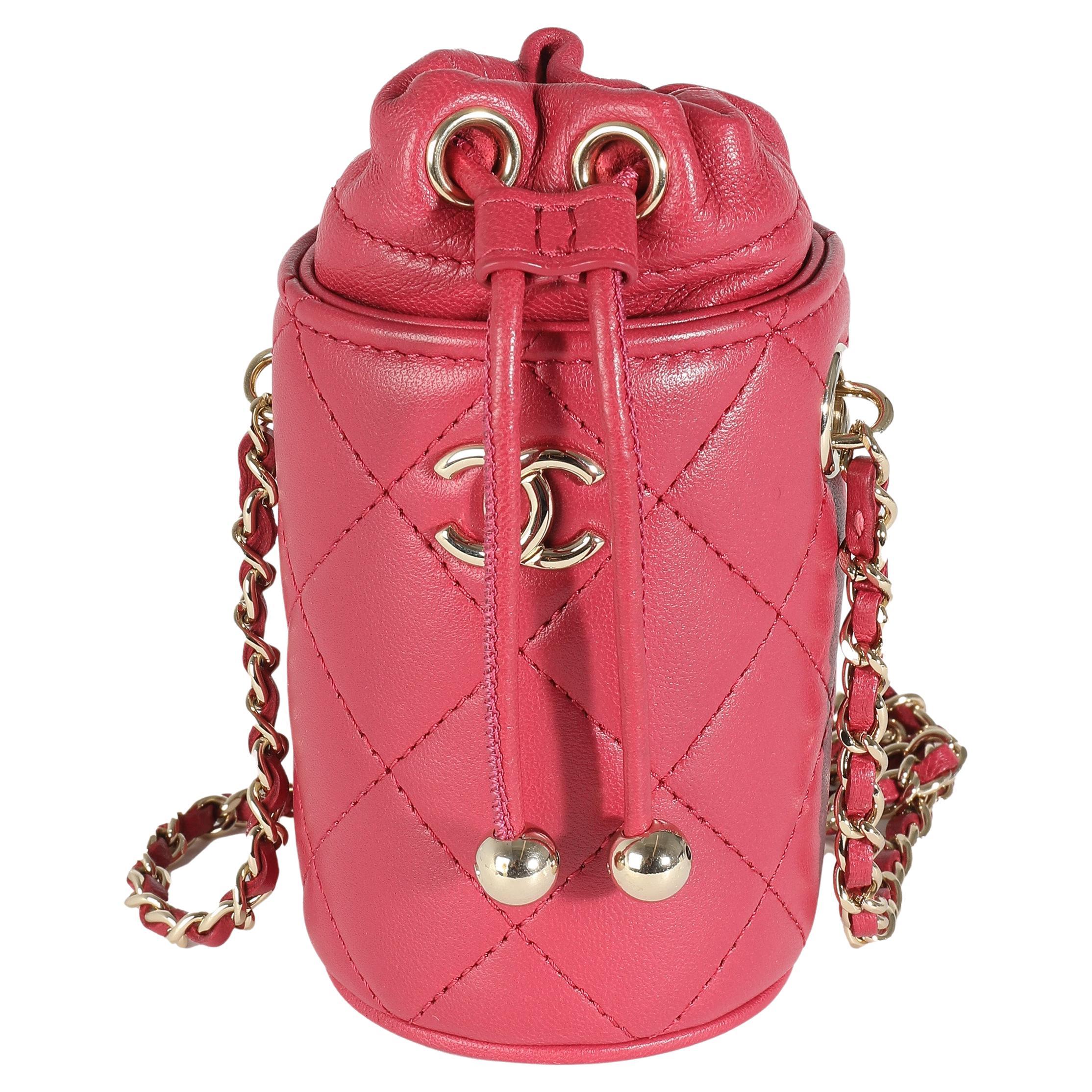Chanel Dark Pink Quilted Lambskin Micro Drawstring Bucket For Sale