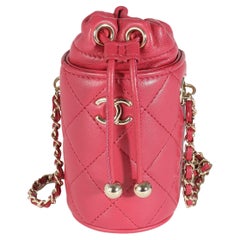 Chanel Dark Pink Quilted Lambskin Micro Drawstring Bucket