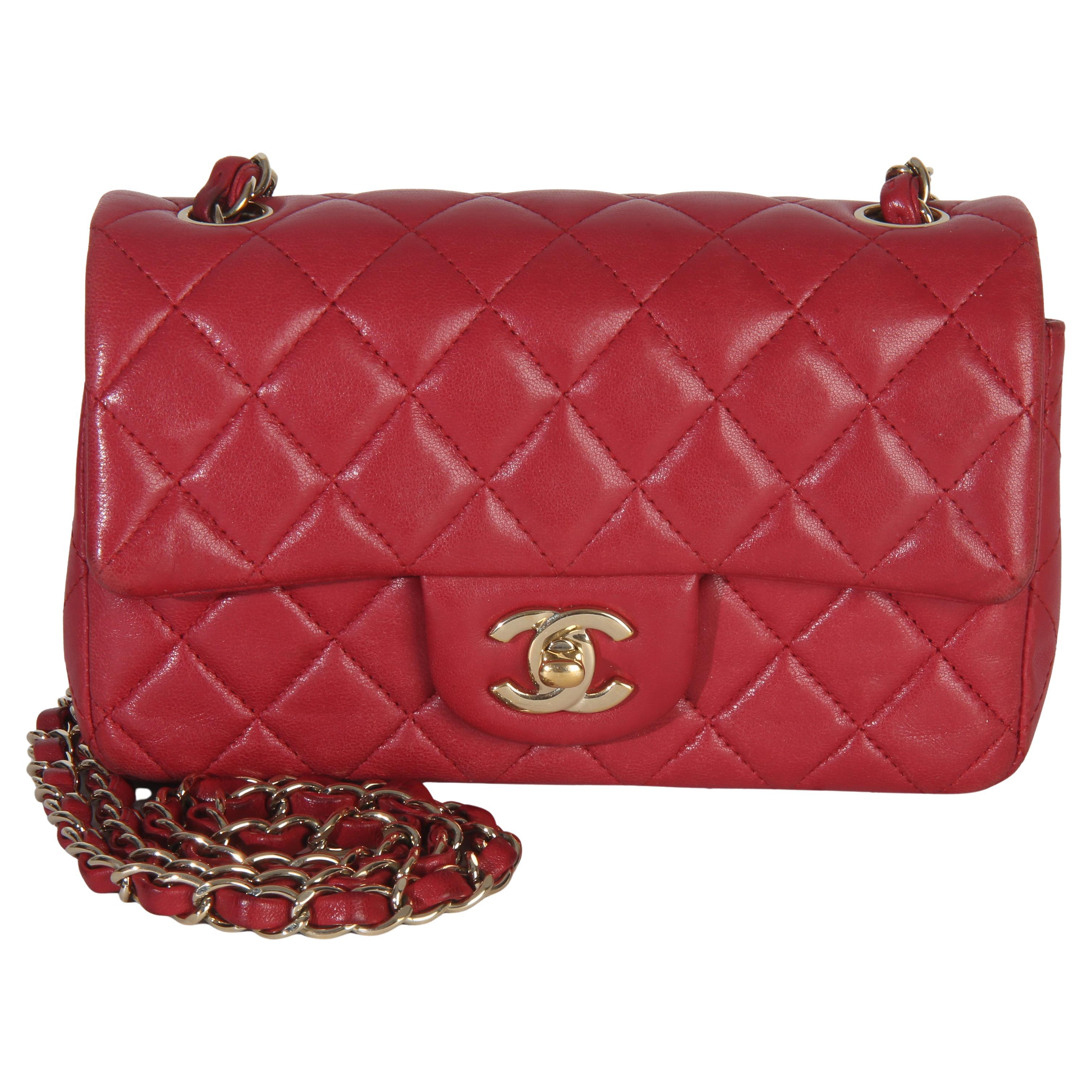 Chanel Dark Pink Quilted Lambskin Mini Rectangle Flap Bag For Sale at ...
