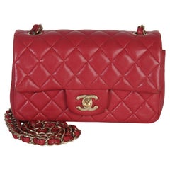 Chanel Dark Pink Quilted Lambskin Mini Rectangle Flap Bag
