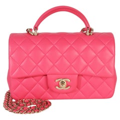 Chanel Dark Pink Quilted Lambskin Mini Rectangular Top Handle Flap Bag