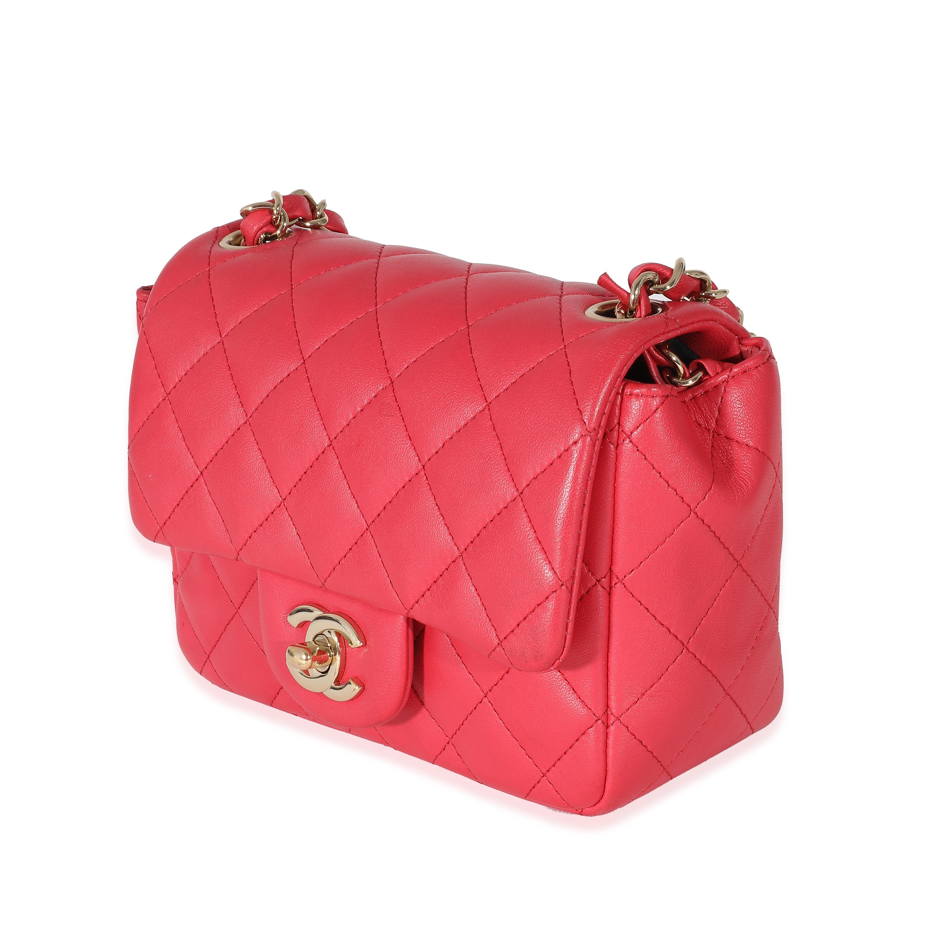 Chanel Dark Pink Quilted Lambskin Mini Square Flap Bag In Excellent Condition For Sale In New York, NY