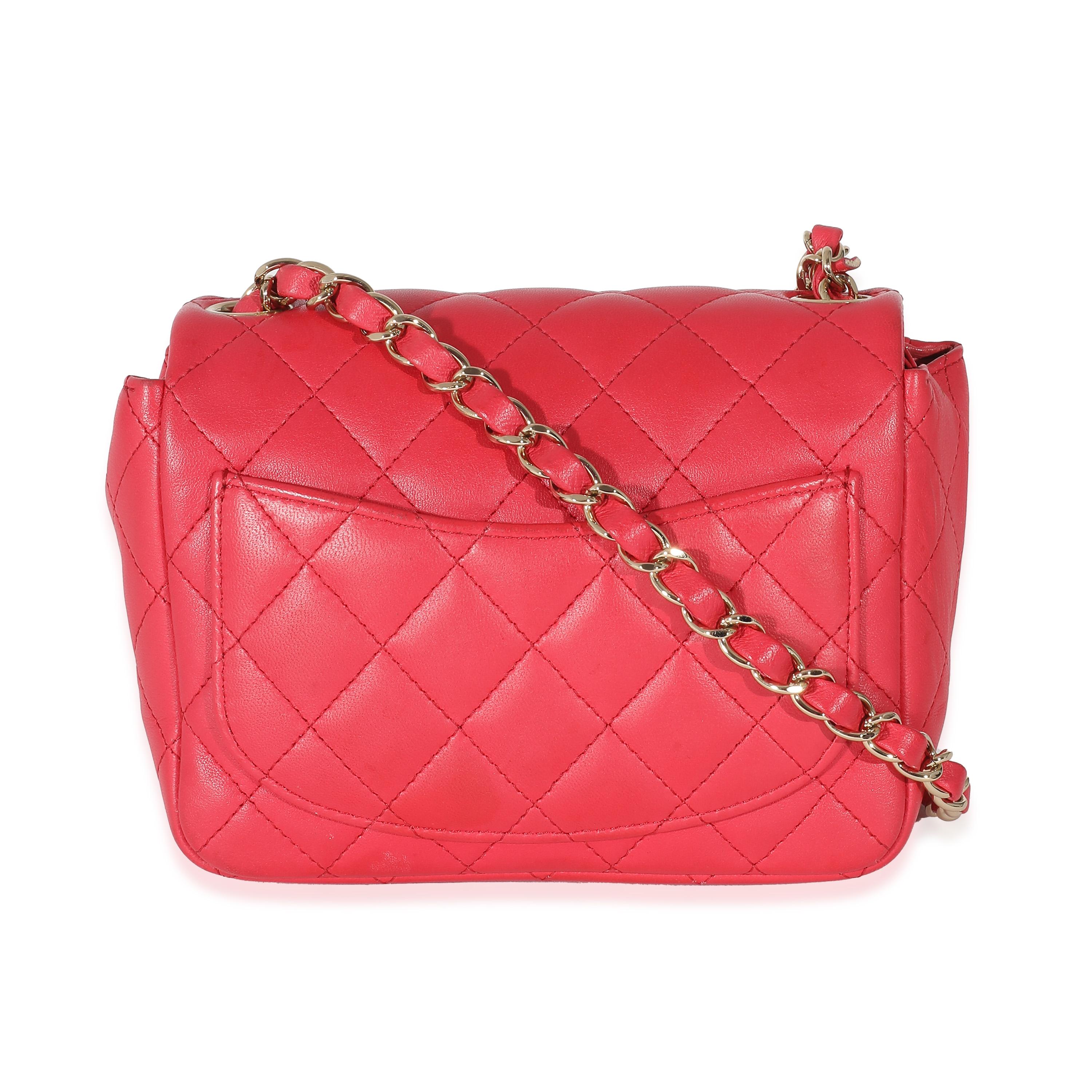 Chanel Dark Pink Quilted Lambskin Mini Square Flap Bag For Sale 3