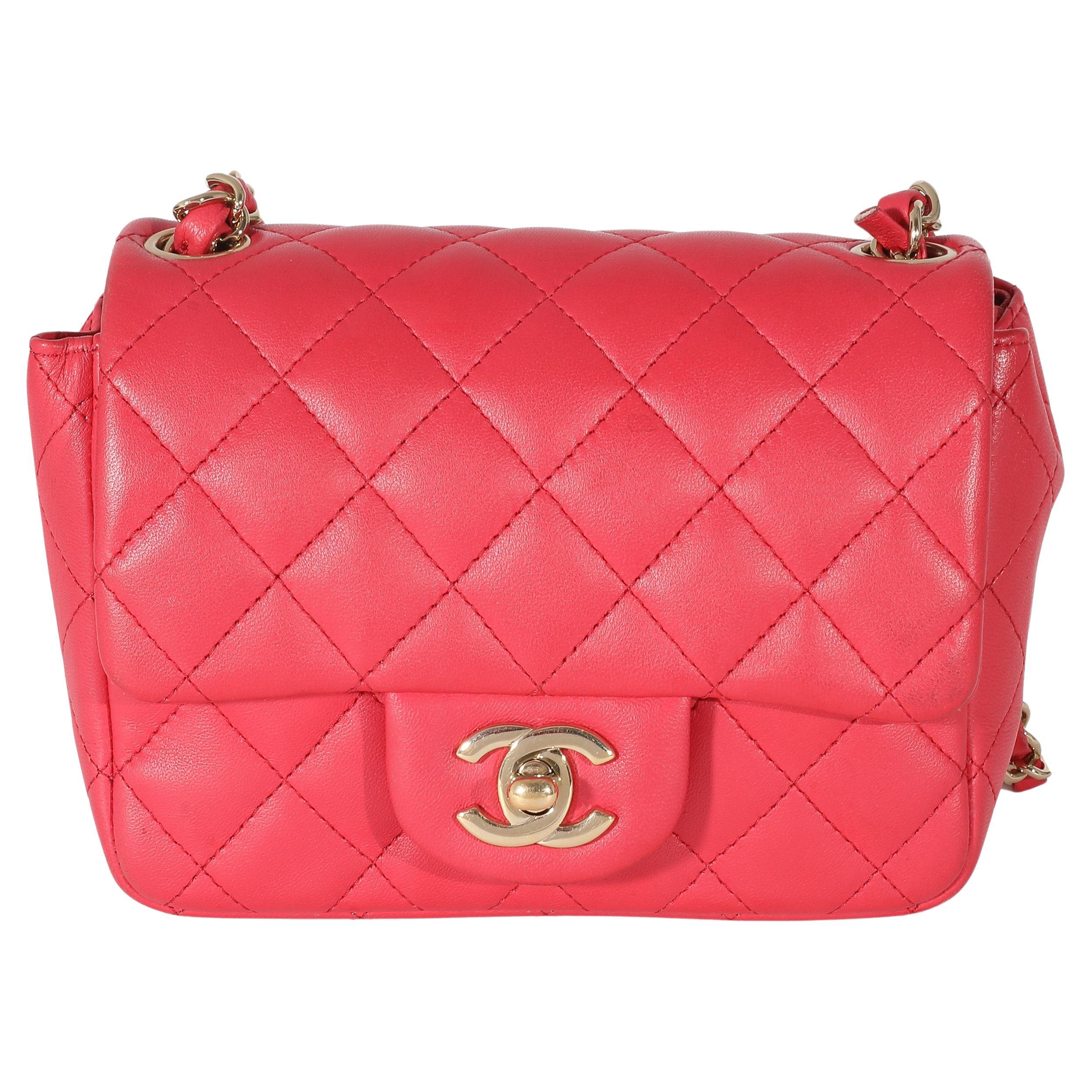 Chanel Dark Pink Quilted Lambskin Mini Square Flap Bag For Sale