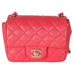 Chanel Dark Pink Quilted Lambskin Mini Square Flap Bag