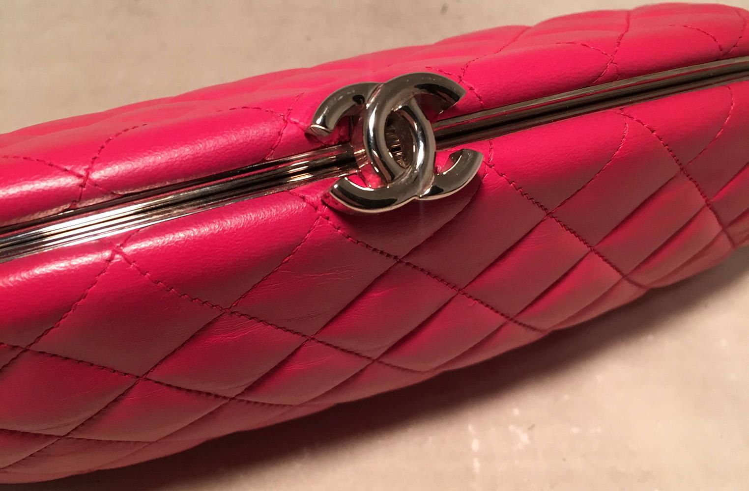 Women's Chanel Dark Pink Quilted Leather Timeless Clutch 