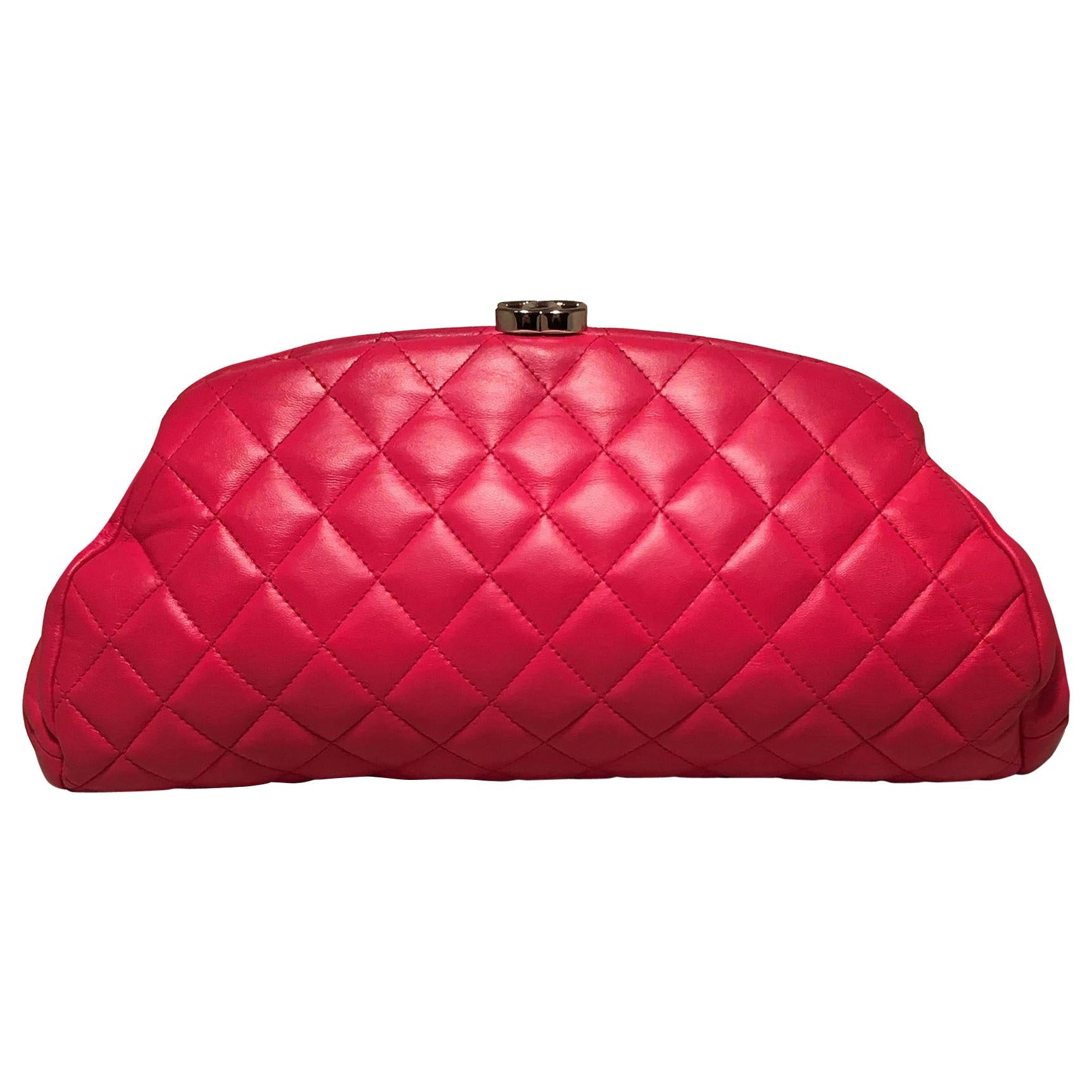 Chanel Dark Pink Quilted Leather Timeless Clutch 