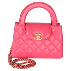 Chanel Dark Pink Shiny Aged Calfskin Quilted Nano Kelly Shopper