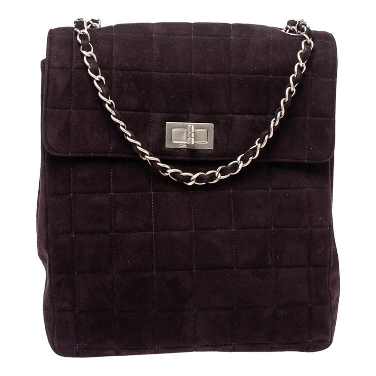 Chanel Dark Plum Chocolate Bar Quilted Suede Vintage Multipocket Flap Bag  Chanel