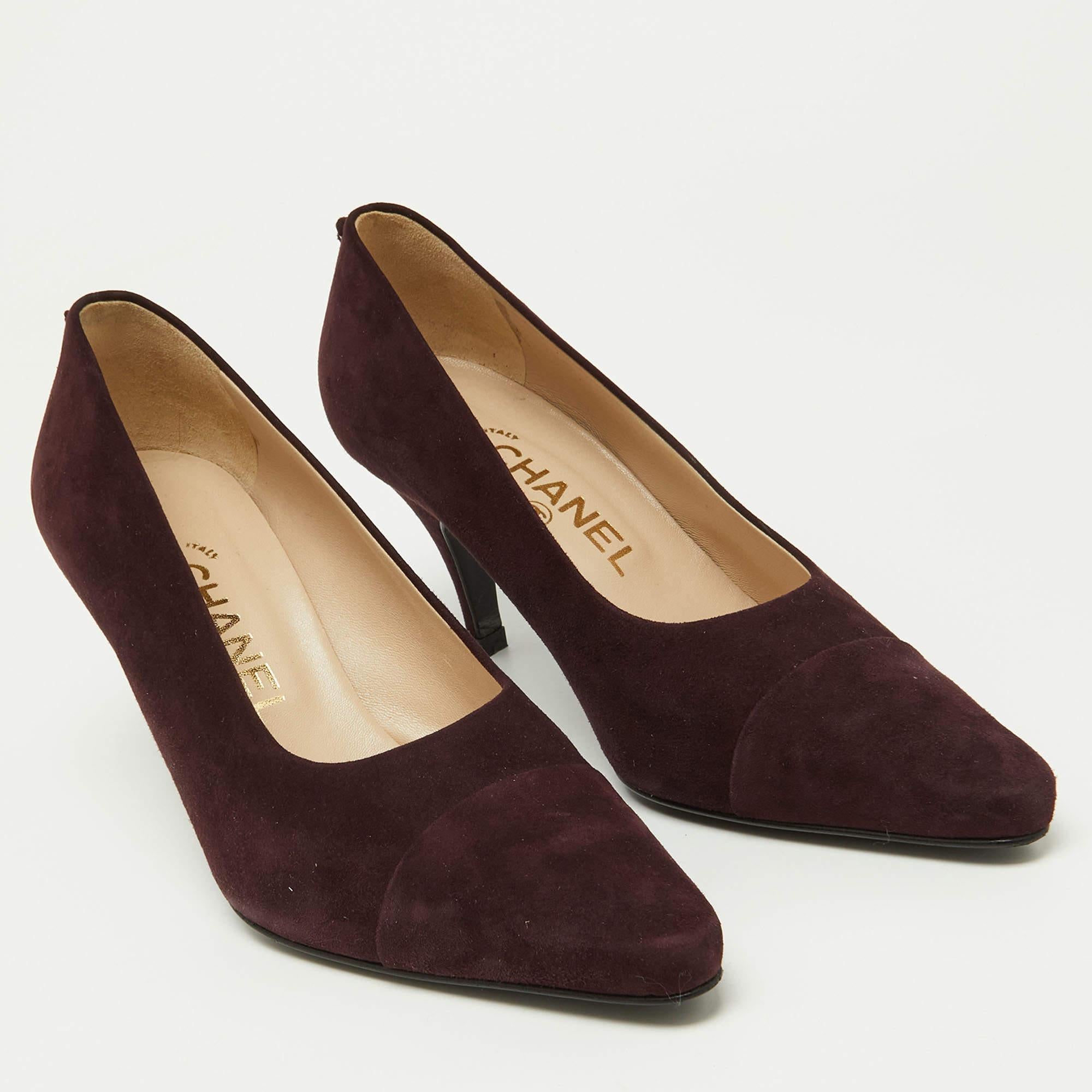 Chanel Dark Plum Suede Cap Toe Pumps Size 37.5 1