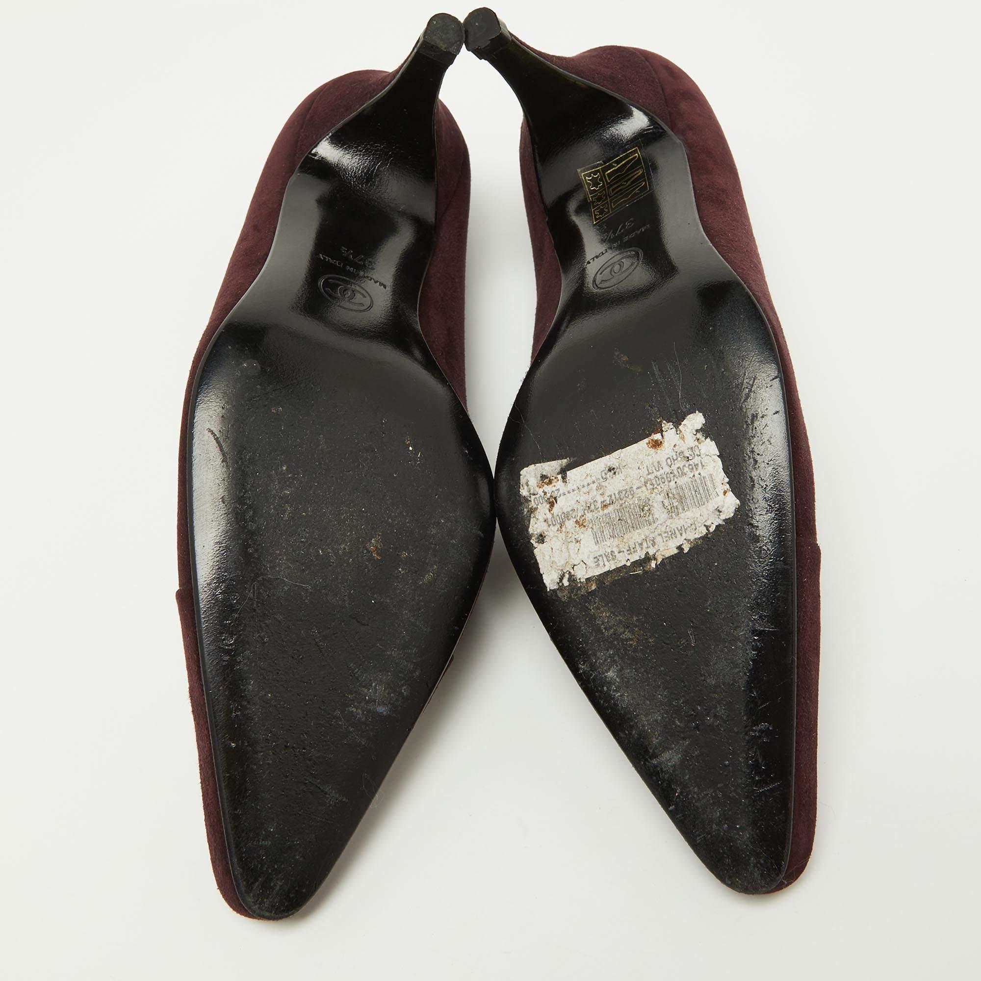 Chanel Dark Plum Suede Cap Toe Pumps Size 37.5 3