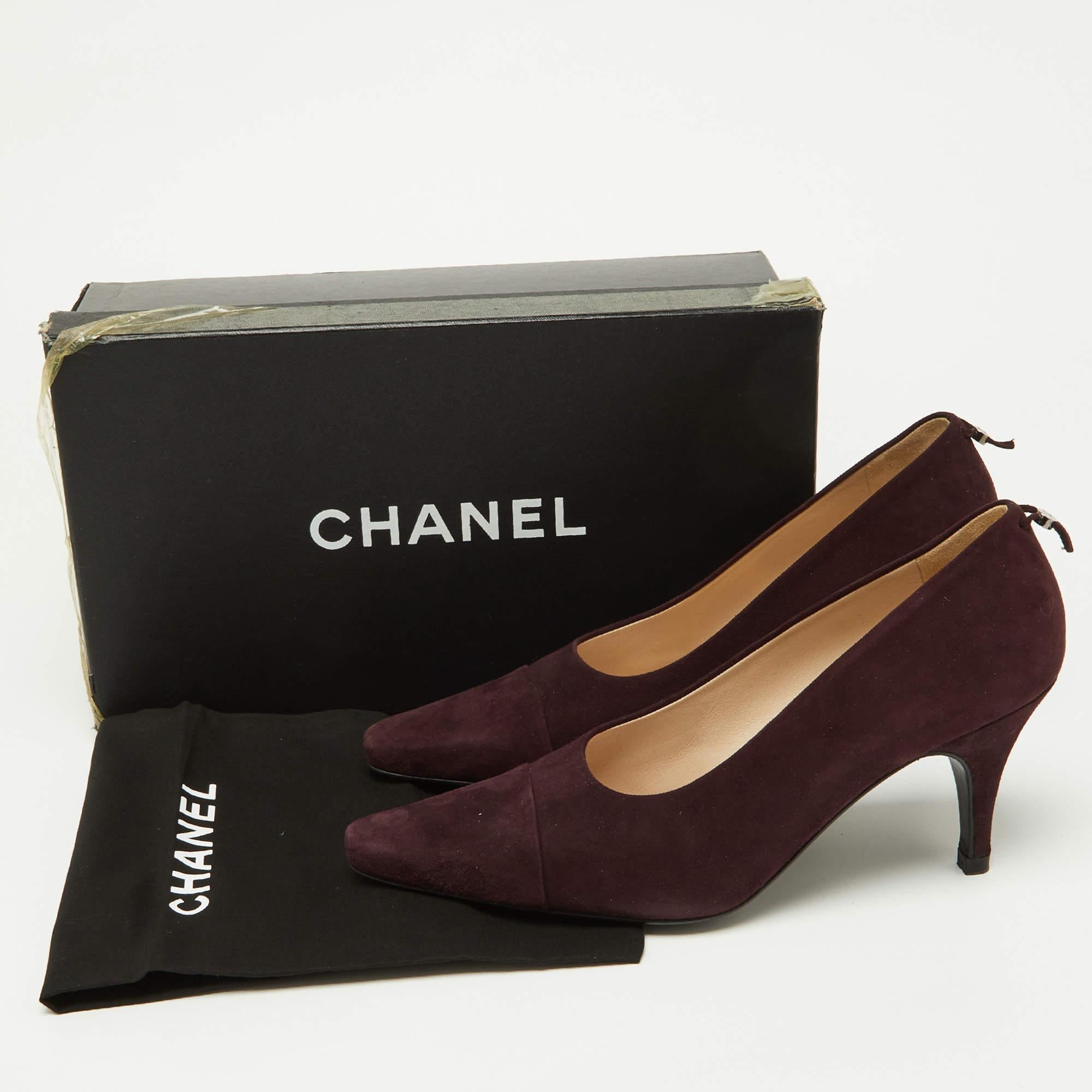 Chanel Dark Plum Suede Cap Toe Pumps Size 37.5 4