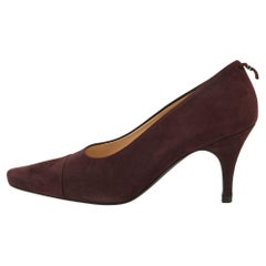 Chanel Dark Plum Suede Cap Toe Pumps Size 37.5