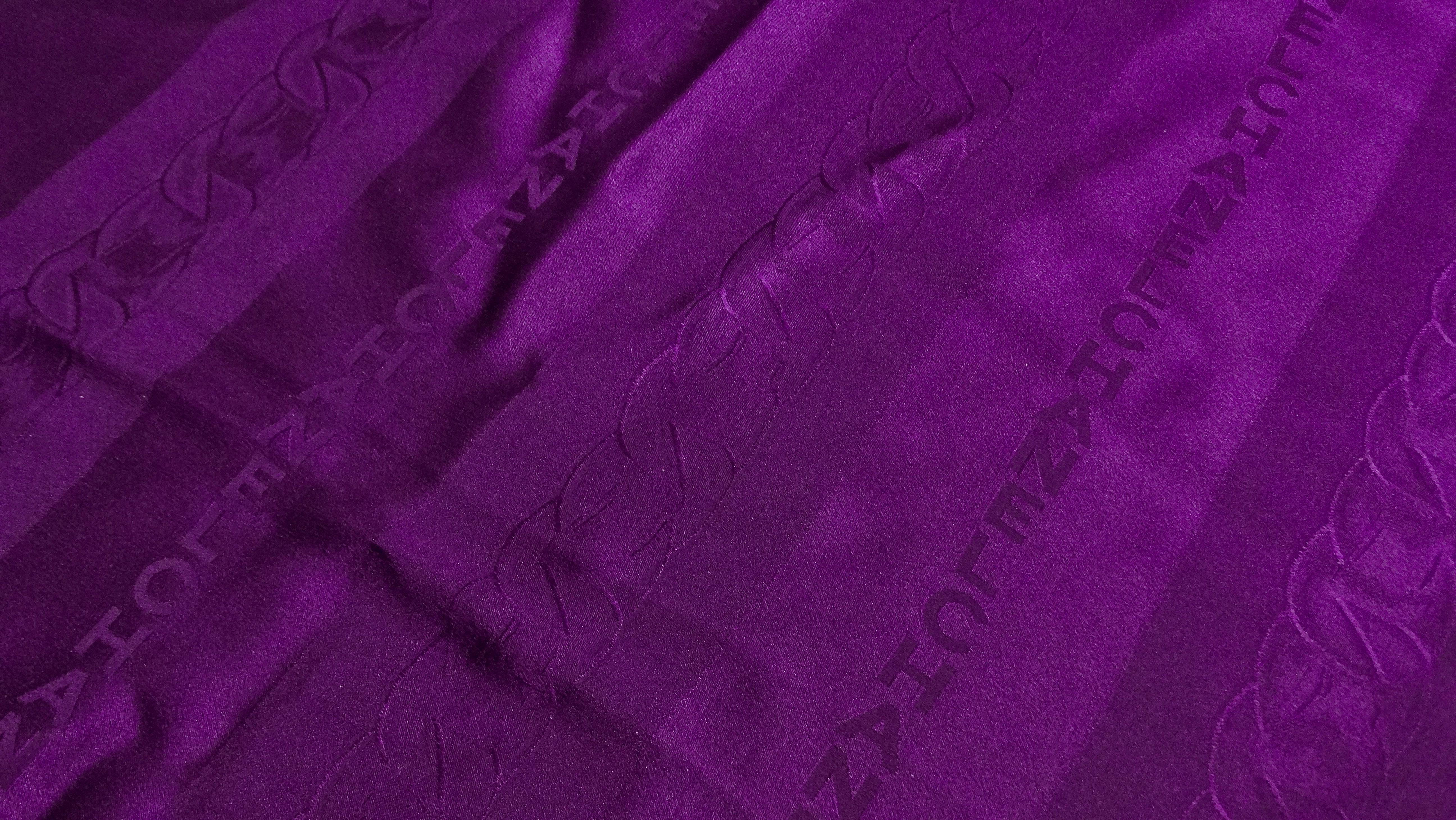 Chanel Dark Purple Monogram Logo Print Silk Scarf circa 1980s In Good Condition For Sale In Scottsdale, AZ