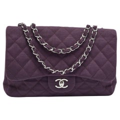 Chanel Dark Purple Quilted Jersey Jumbo Classic Single Flap Bag
